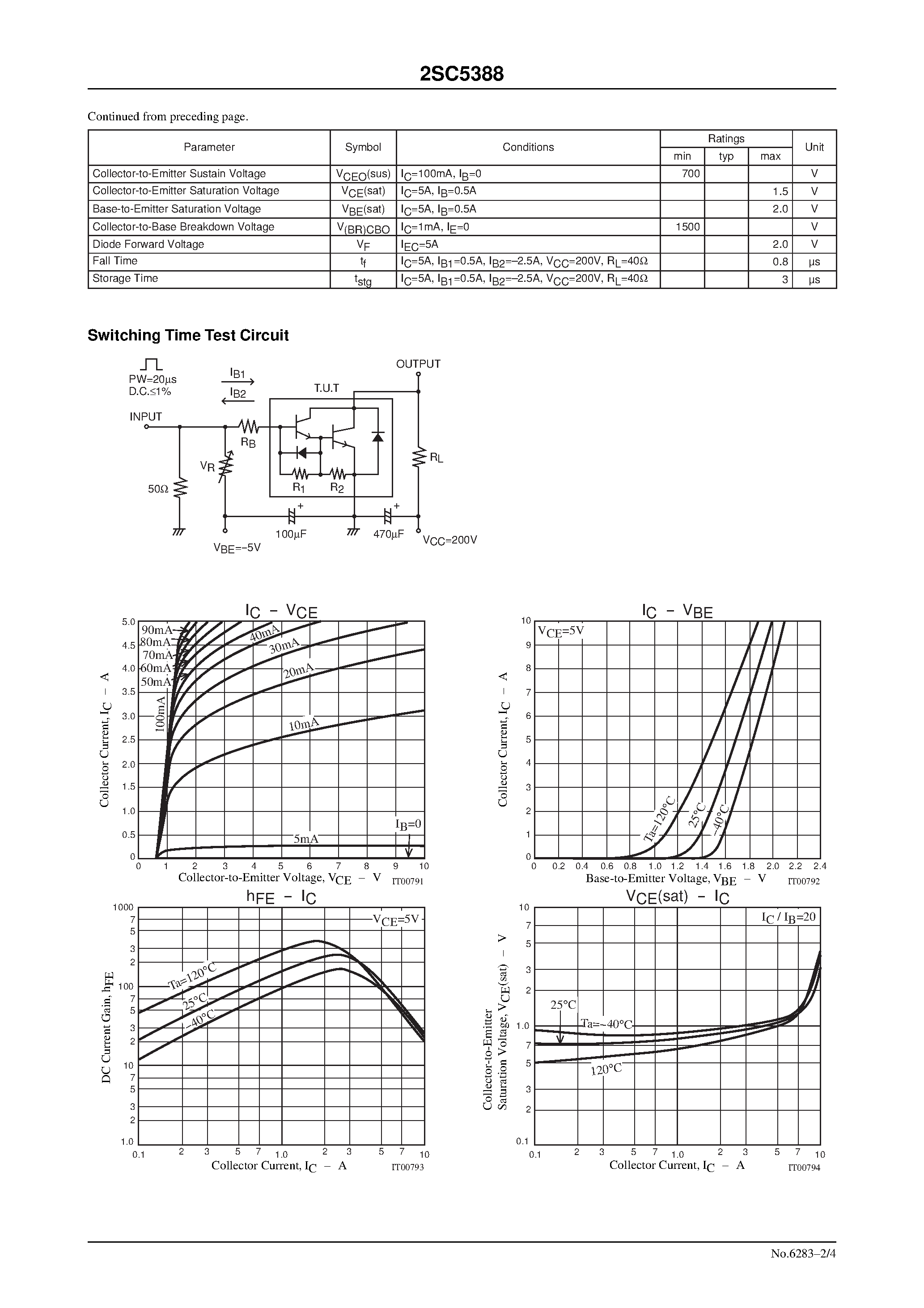 Даташит на микросхему 2SC5388 страница 2 Даташит 2SC5388 - High-Voltage Switching Applications страница 2