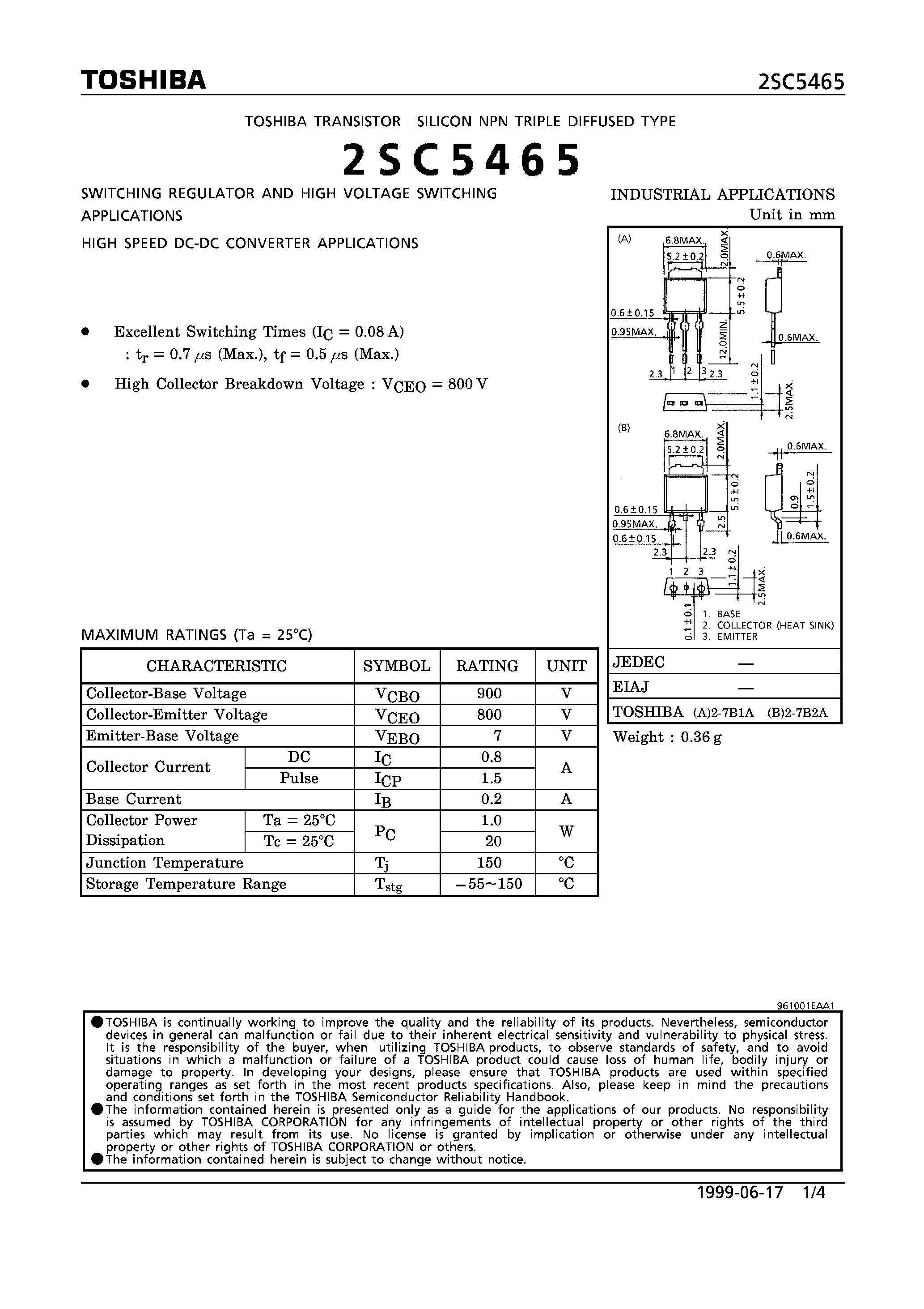 Даташит на микросхему 2SC5465 страница 1 Даташит 2SC5465 - SWITCHING REGULATOR AND HIGH VOLTAGE SWITCHING APPLICATIONS страница 1