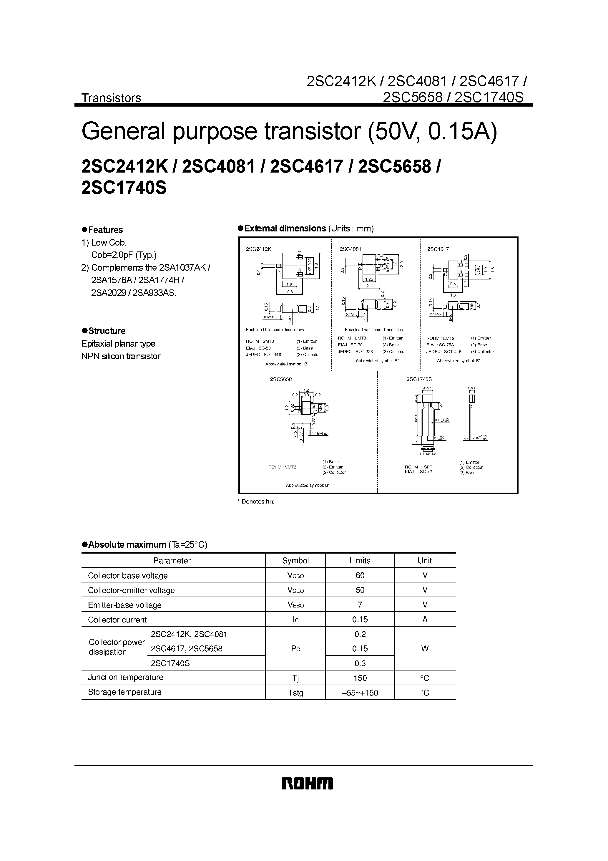 Даташит на микросхему 2SC5658 страница 1 Даташит 2SC5658 - 2SC4097 / 2SC1741S страница 1