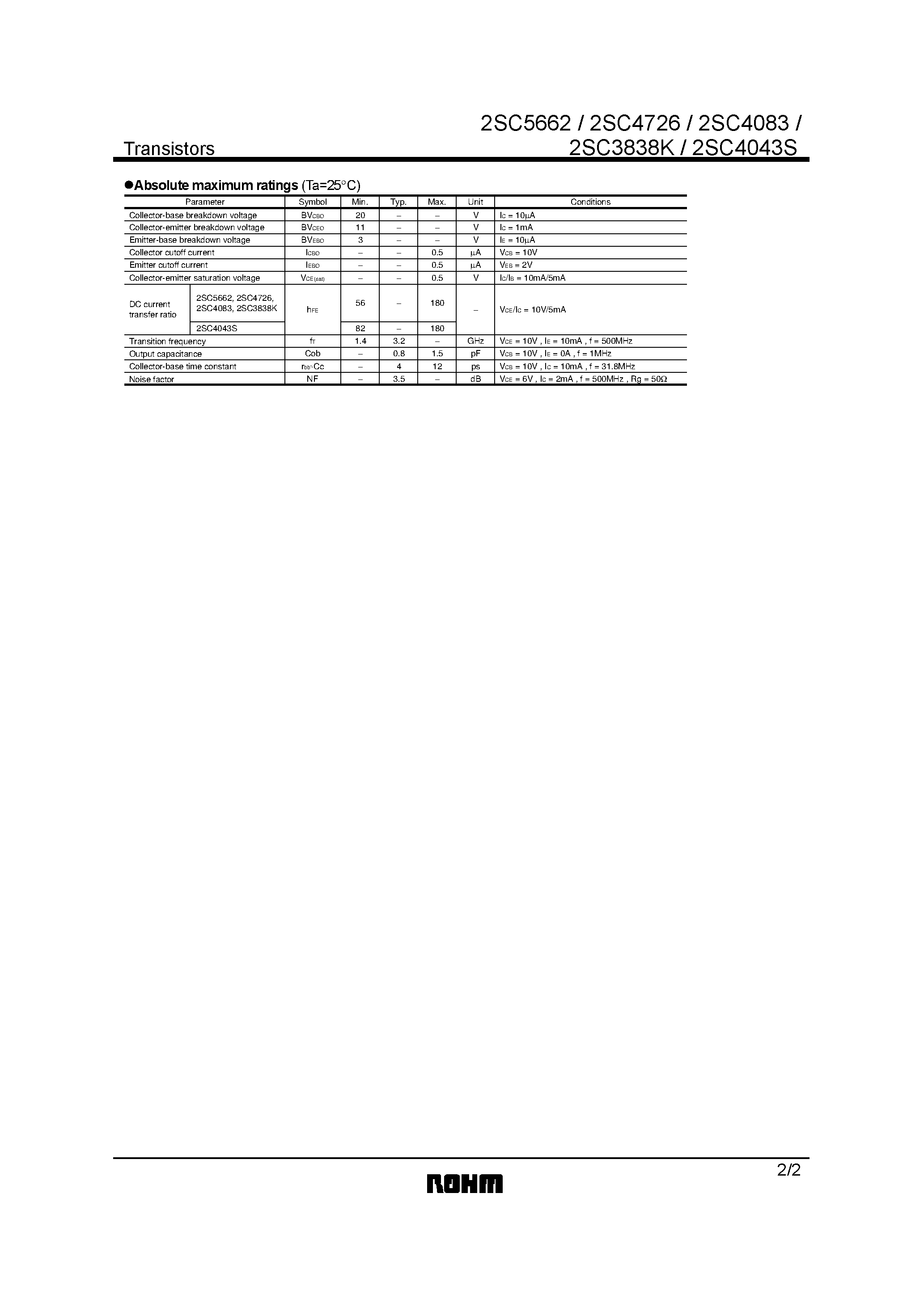 Datasheet 2SC5662 - High-Frequency Amplifier Transistor(11V/ 50mA/ 3.2GHz) page 2