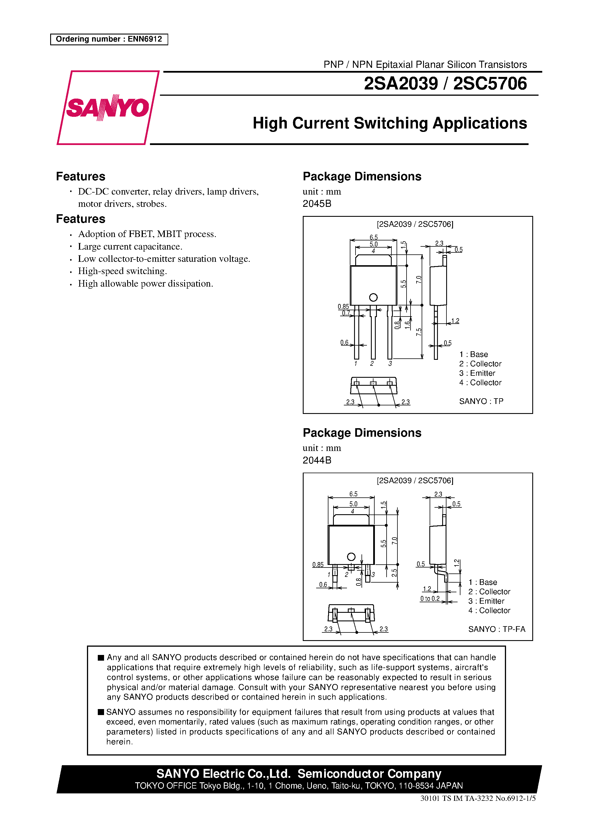 Даташит на микросхему 2SC5706 страница 1 Даташит 2SC5706 - High Current Switching Applications страница 1