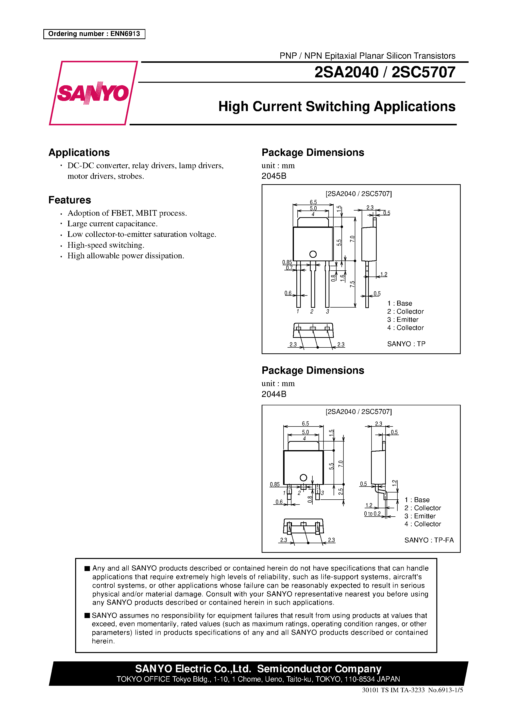 Даташит на микросхему 2SC5707 страница 1 Даташит 2SC5707 - High Current Switching Applications страница 1