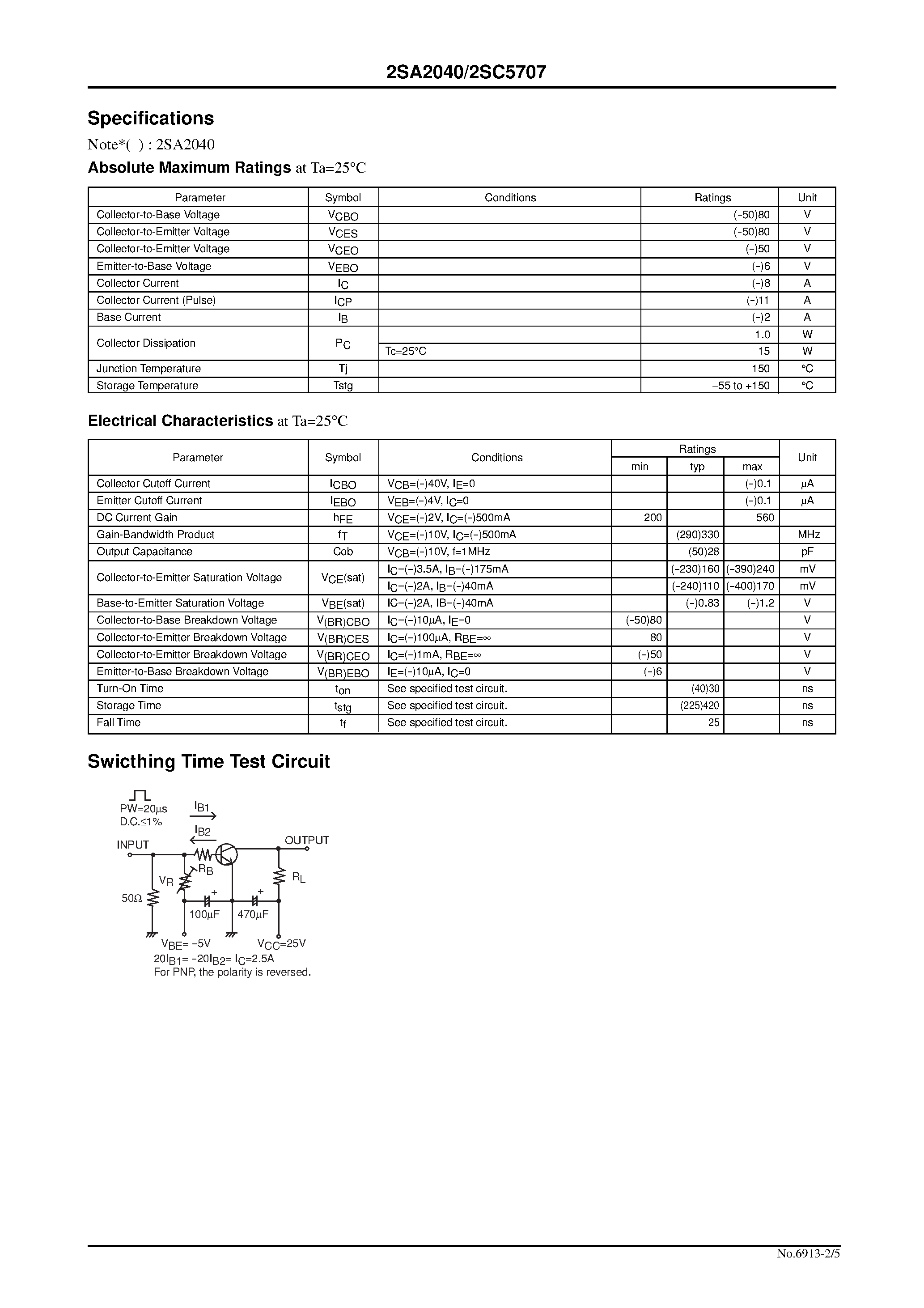Даташит на микросхему 2SC5707 страница 2 Даташит 2SC5707 - High Current Switching Applications страница 2