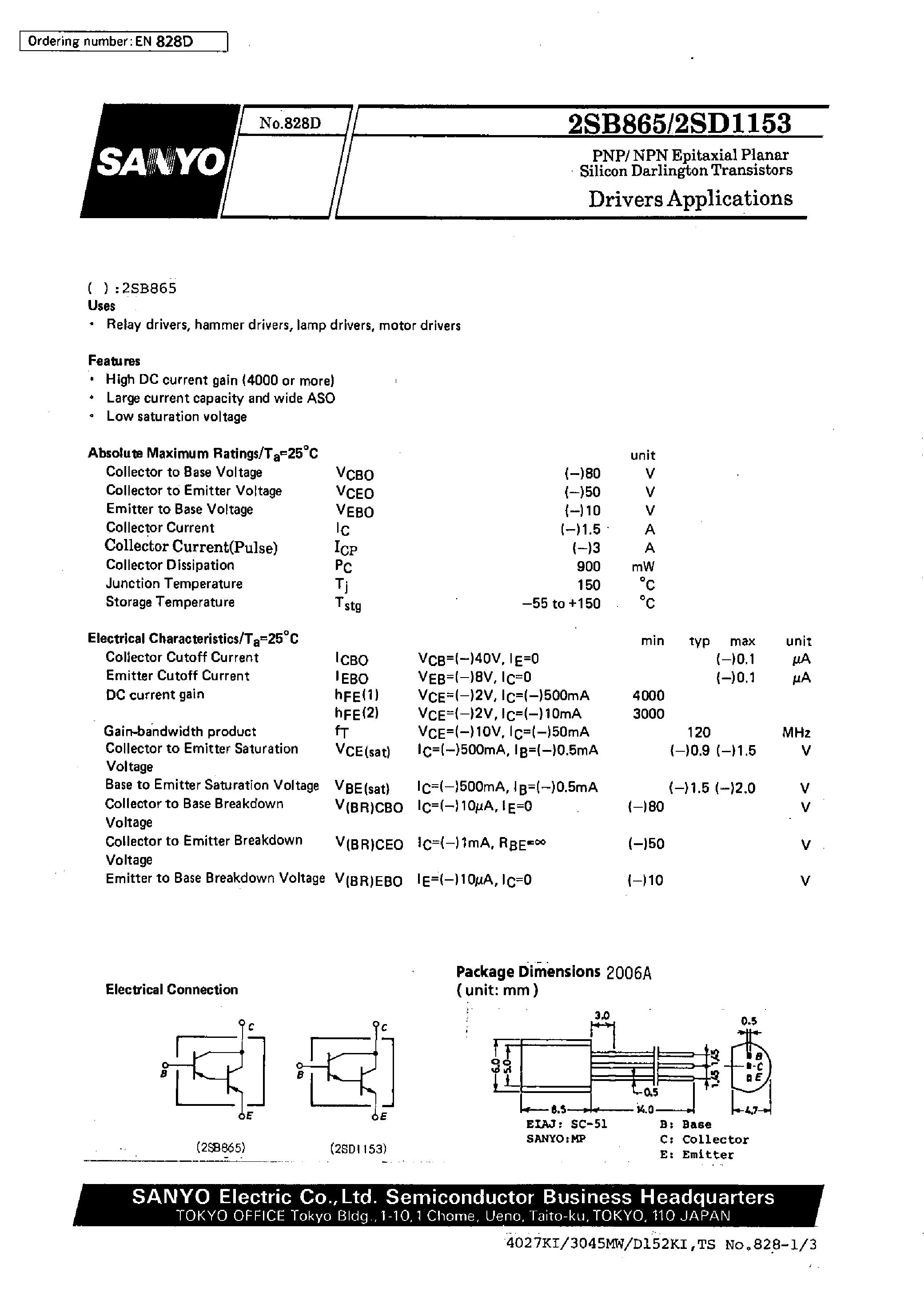 Datasheet 2SD1153 - Drivers Applications page 1