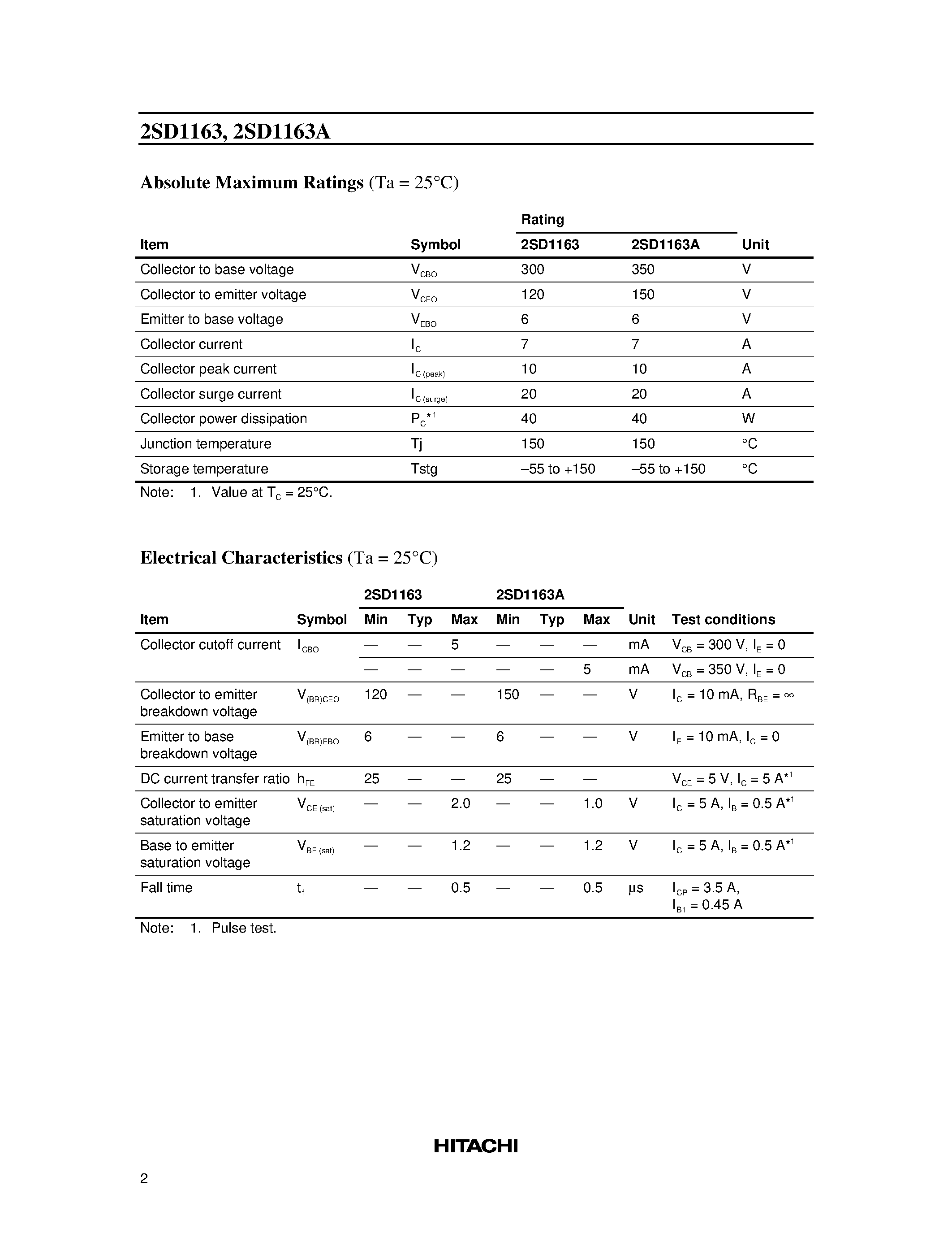 Datasheet 2SD1163A - Silicon NPN Triple Diffused page 2