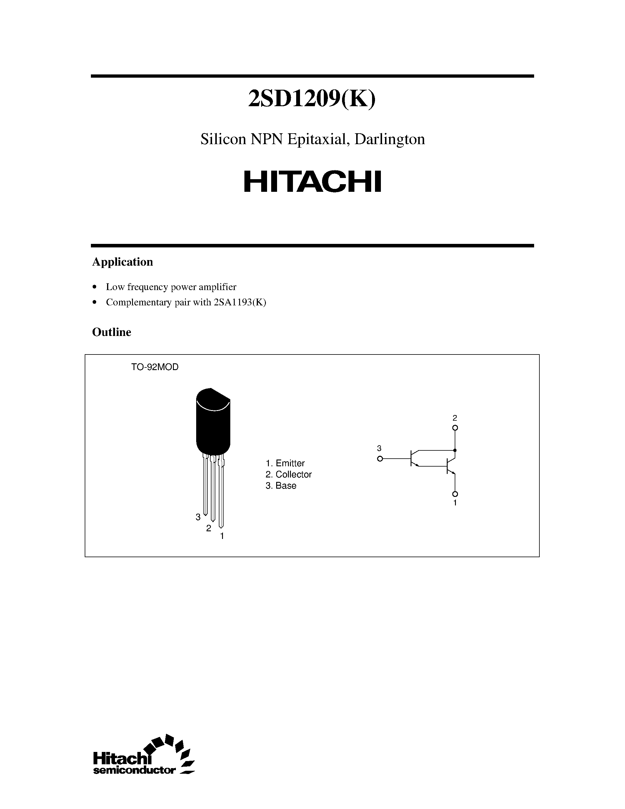 Datasheet 2SD1209K - Silicon NPN Epitaxial/ Darlington page 1