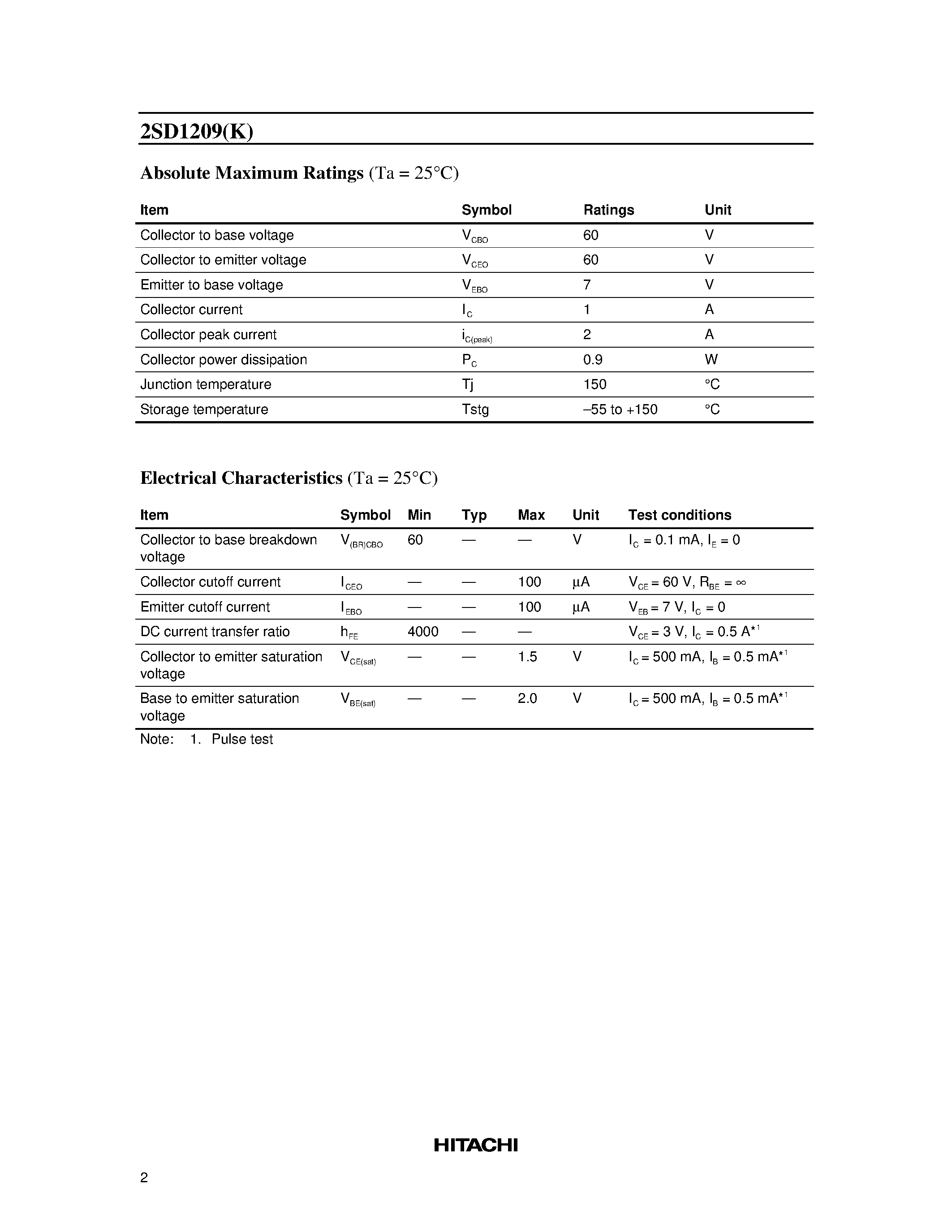 Datasheet 2SD1209K - Silicon NPN Epitaxial/ Darlington page 2
