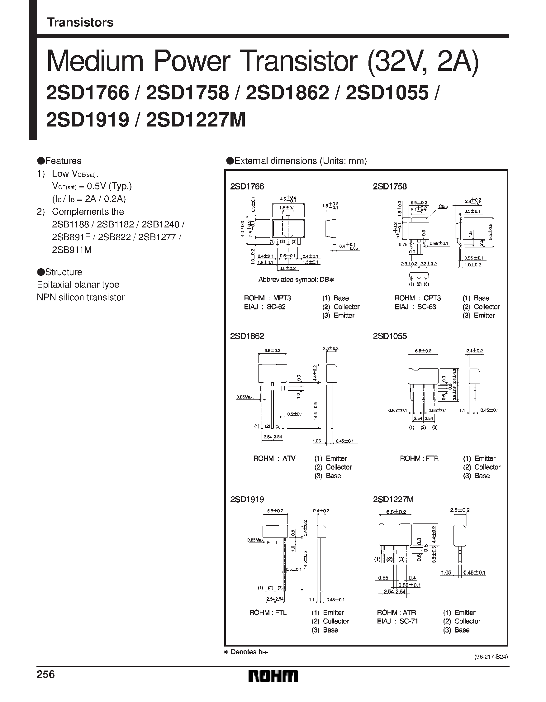 Datasheet 2SD1227M page 1 Datasheet 2SD1227M - Medium Power Transistor 32V/ 2A page 1