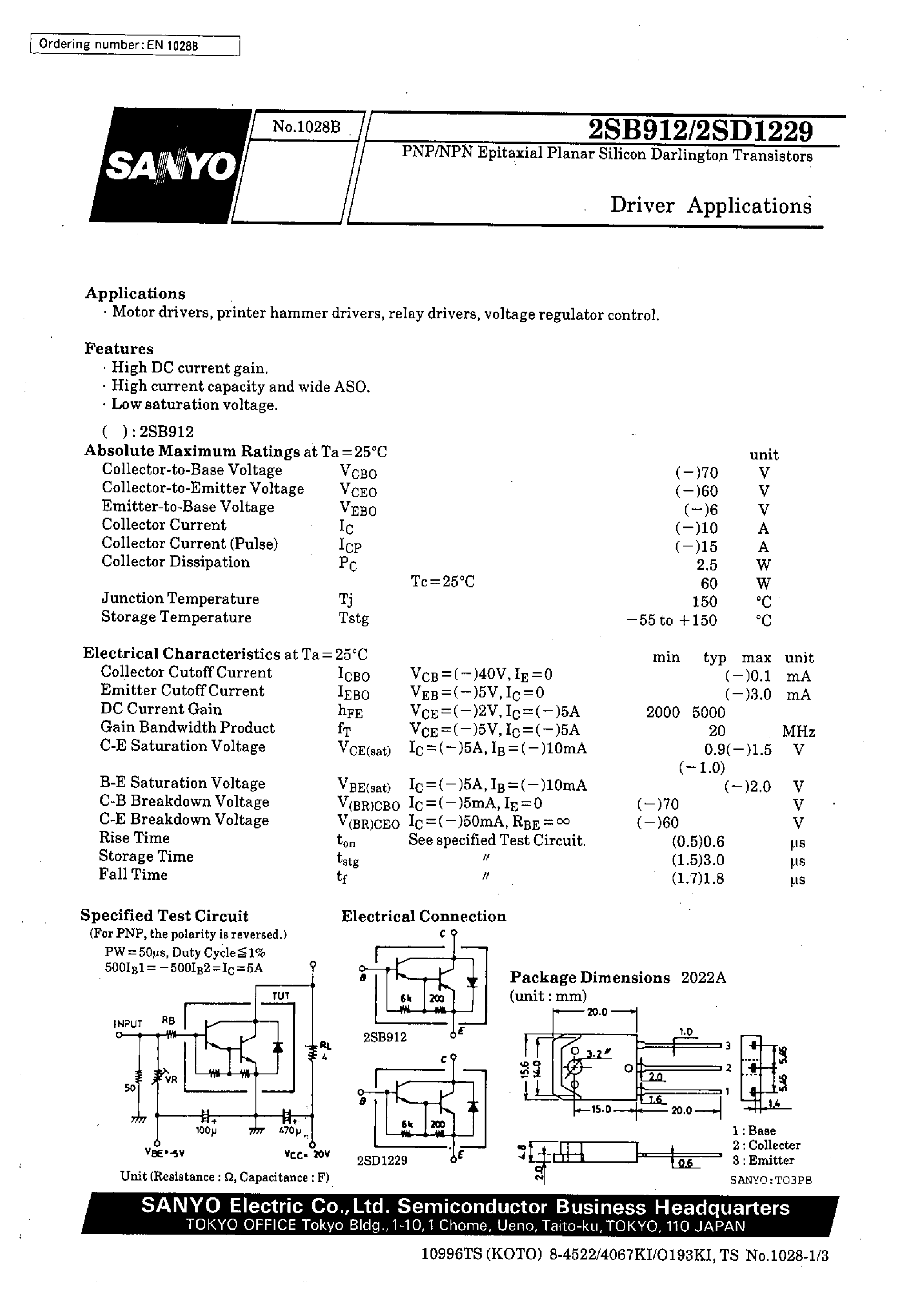 Datasheet 2SD1229 - Driver Applications page 1