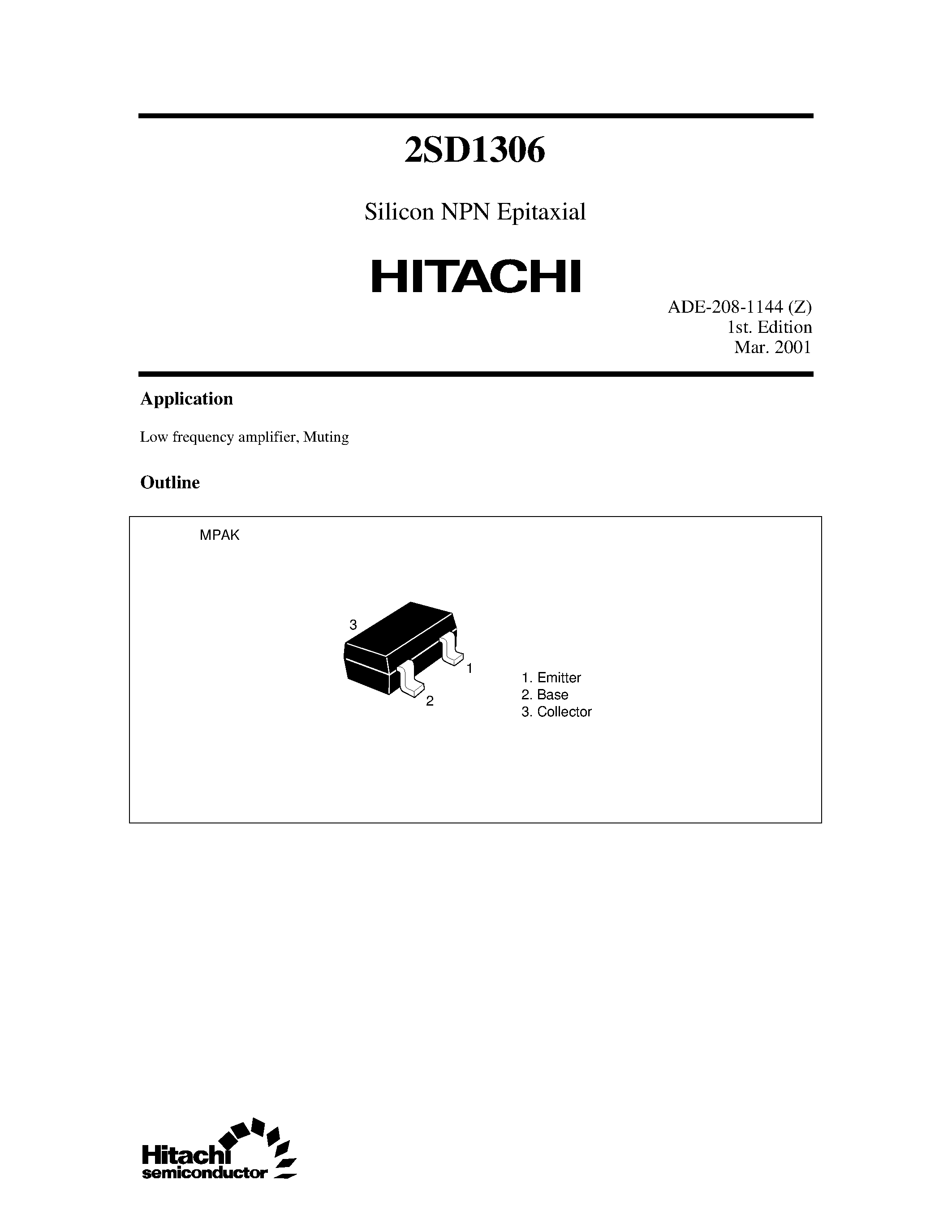 Datasheet 2SD1306 page 1 Datasheet 2SD1306 - Silicon NPN Epitaxial page 1