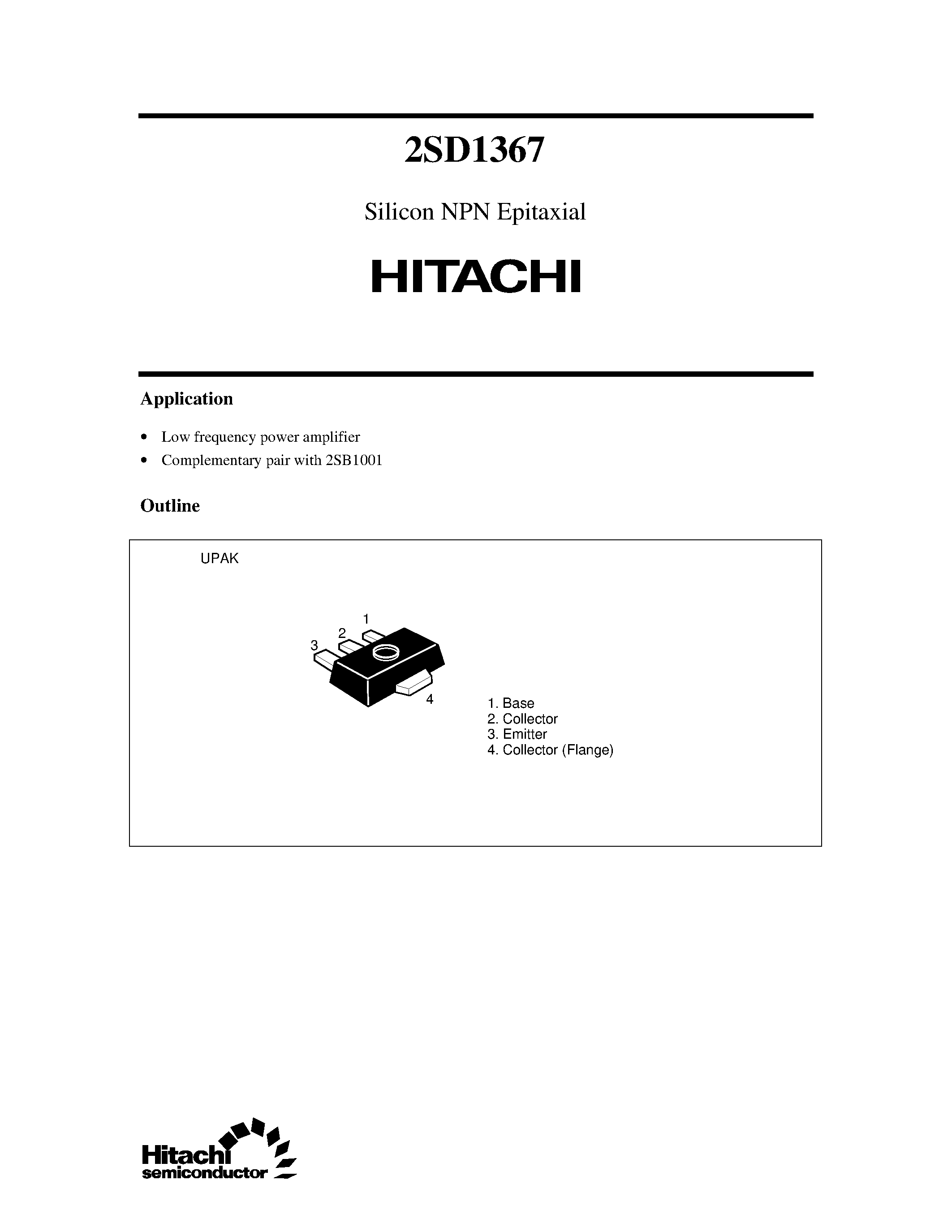Datasheet 2SD1367 - Silicon NPN Epitaxial page 1