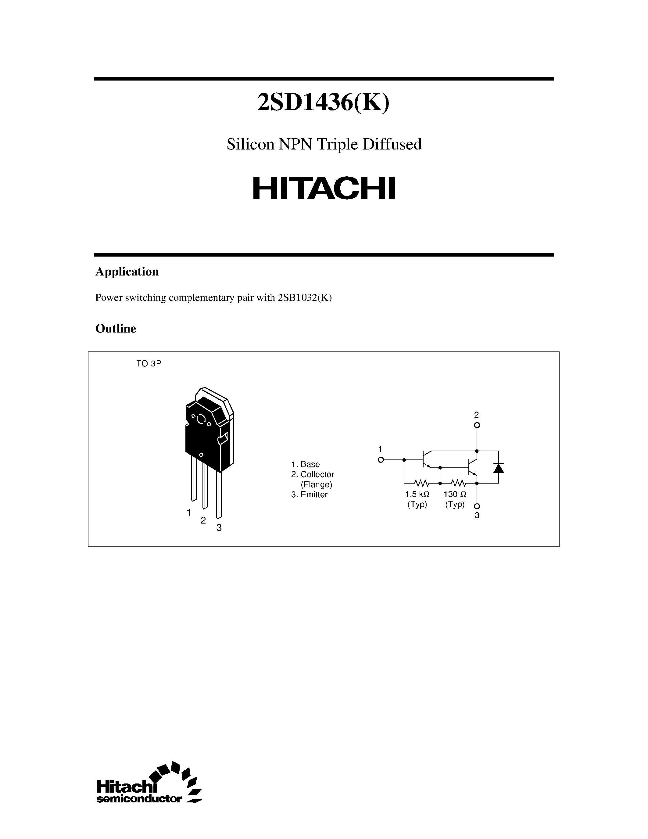 Datasheet 2SD1436 - Silicon NPN Triple Diffused page 1