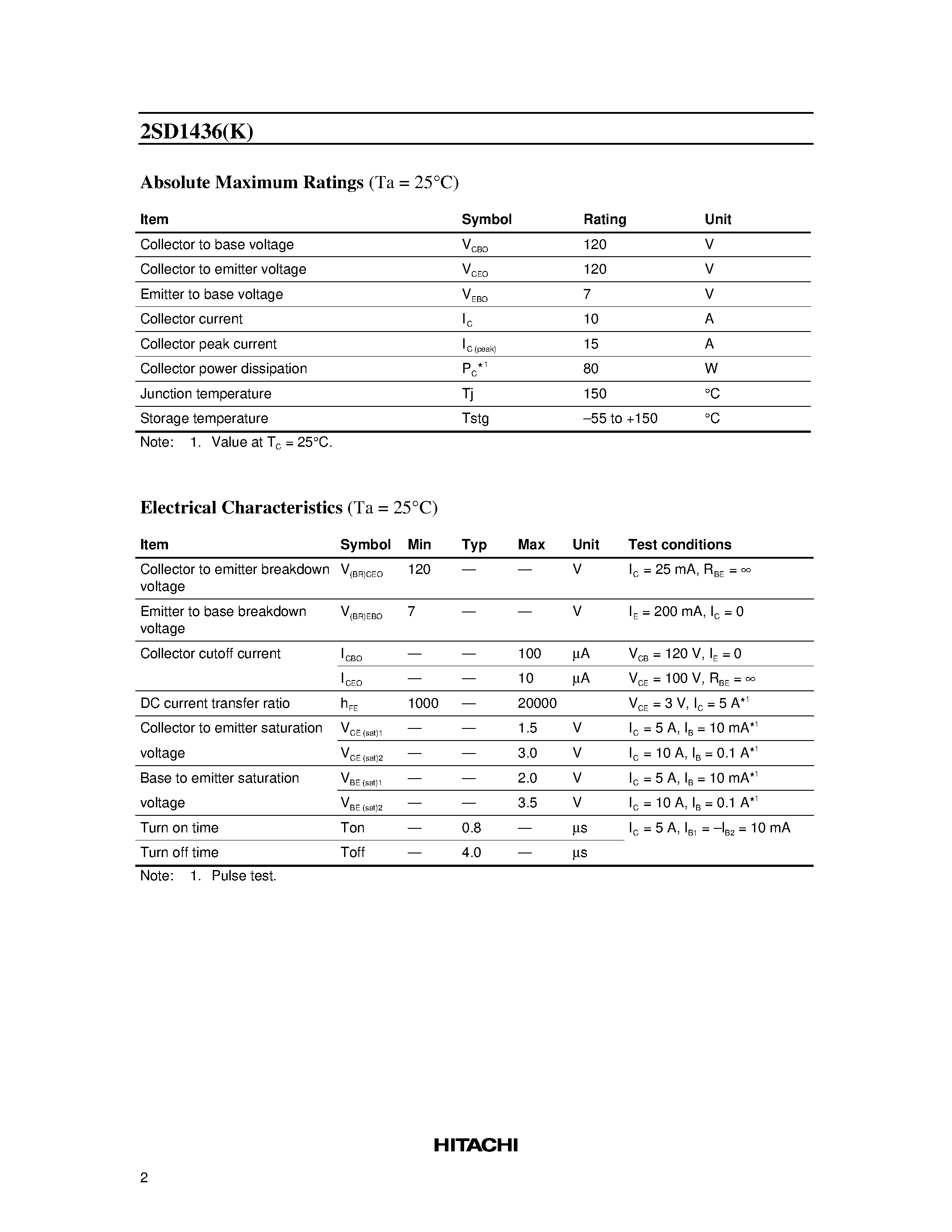 Datasheet 2SD1436K - Silicon NPN Triple Diffused page 2