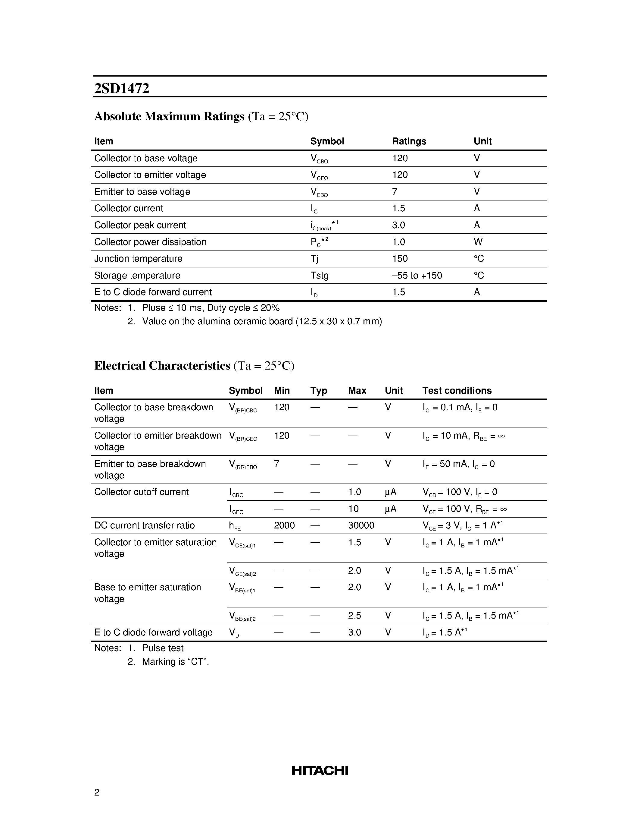 Datasheet 2SD1472 - Silicon NPN Epitaxial/ Darlington page 2