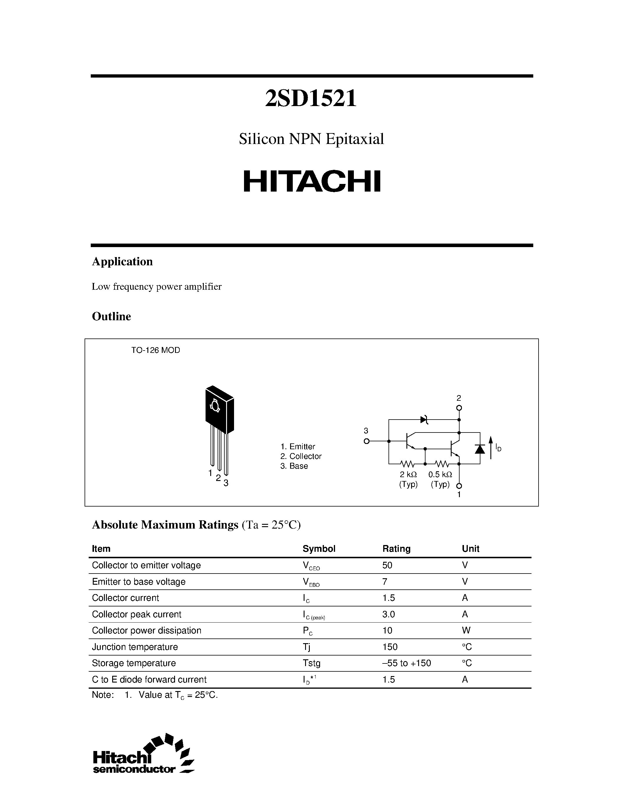 Datasheet 2SD1521 - Silicon NPN Epitaxial page 1