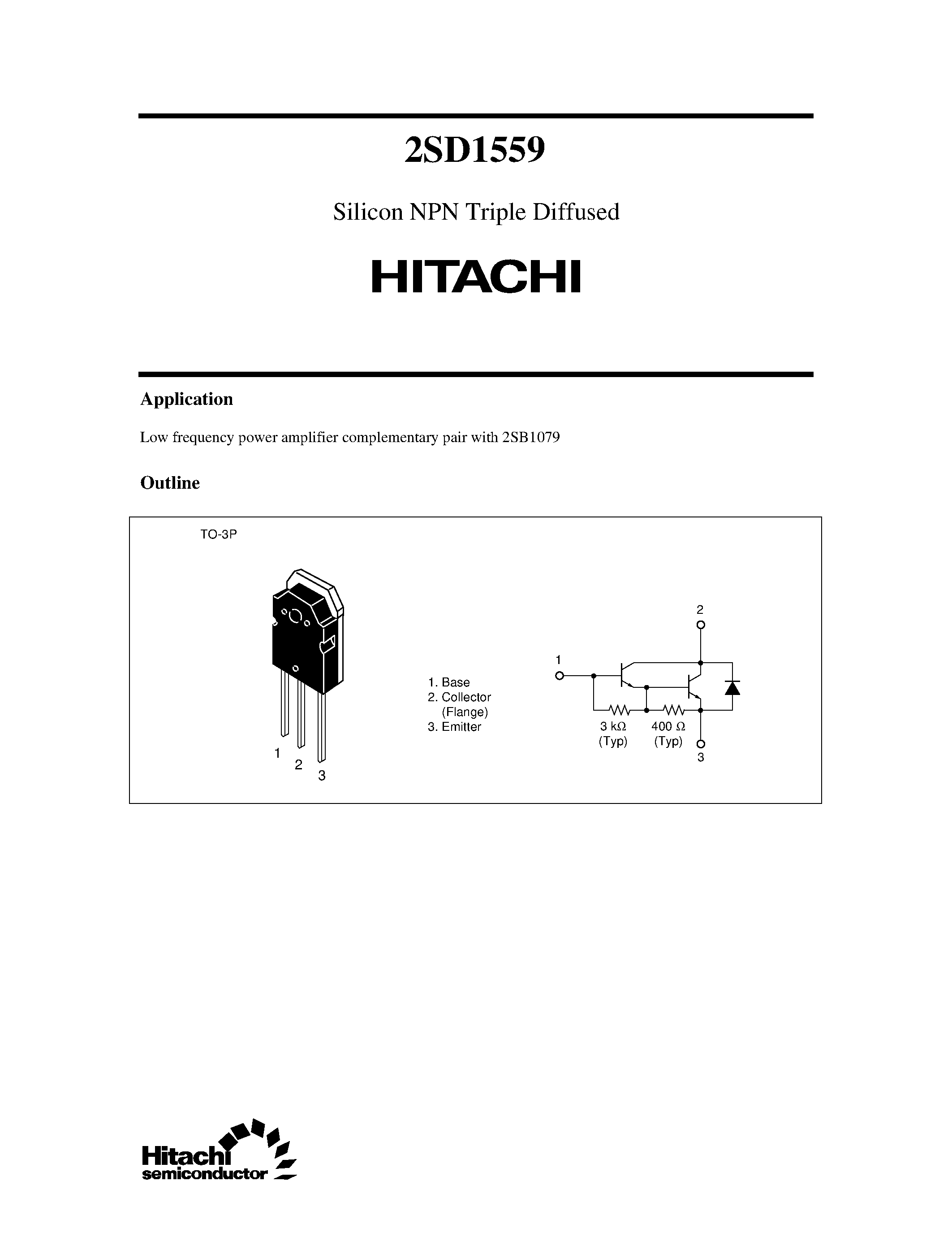 Datasheet 2SD1559 - Silicon NPN Triple Diffused page 1
