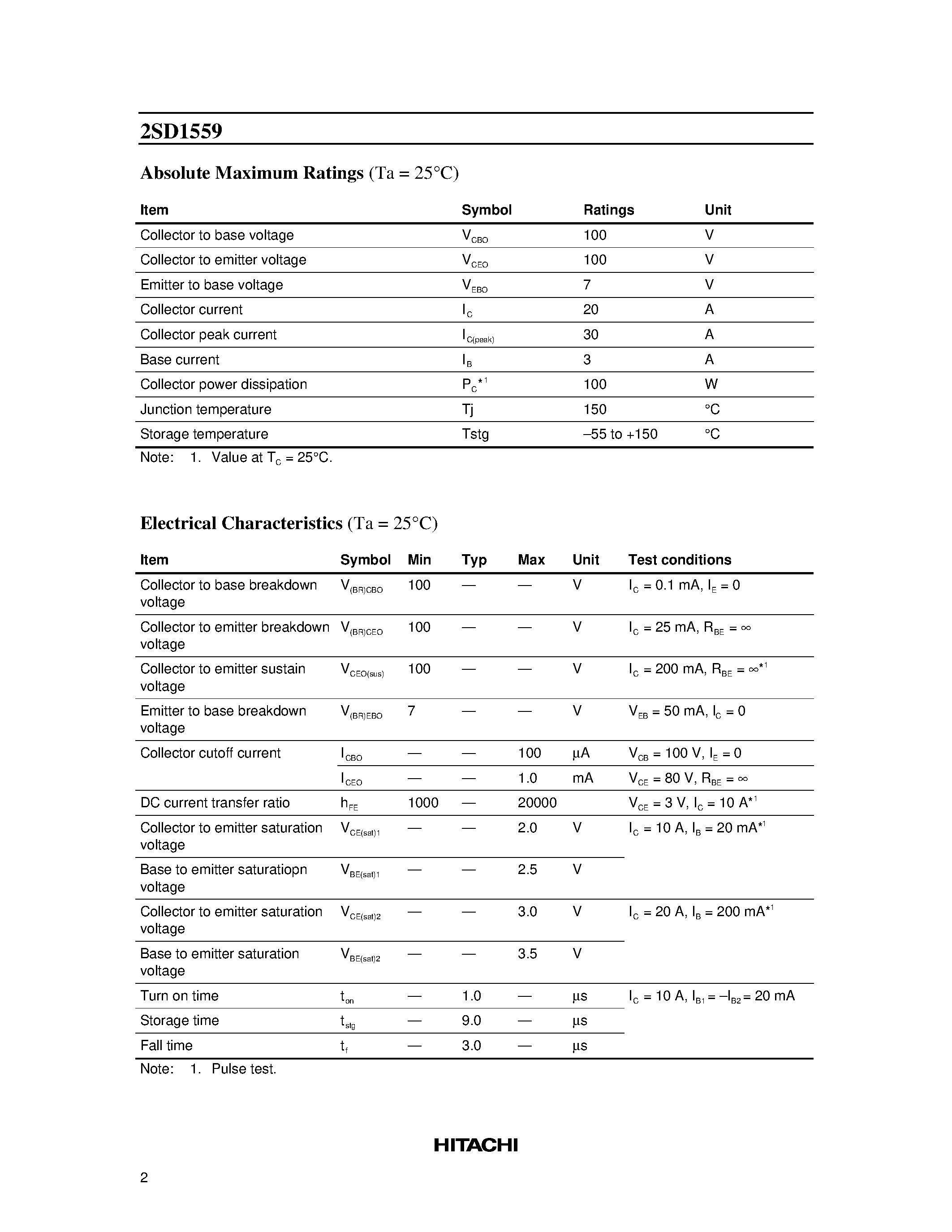 Datasheet 2SD1559 - Silicon NPN Triple Diffused page 2