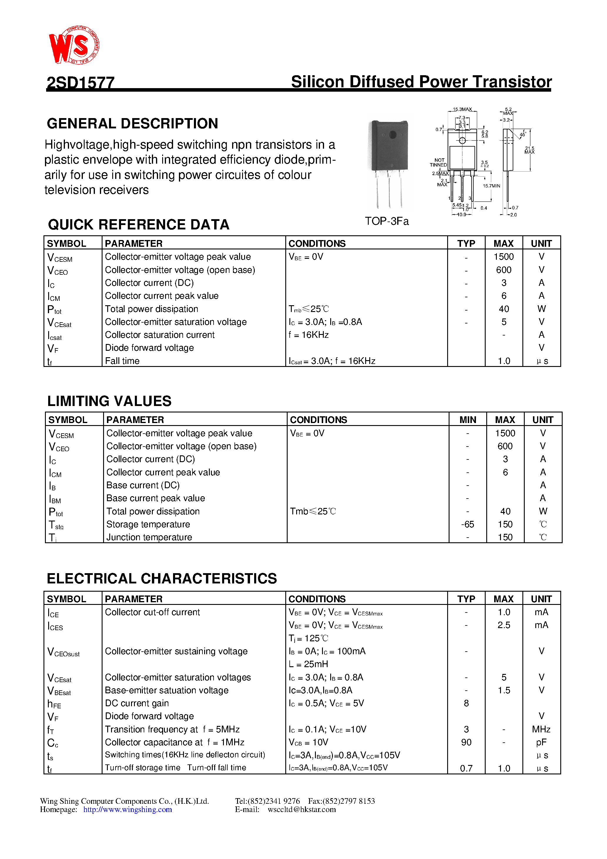 Datasheet 2SD1577 - Silicon Diffused Power Transistor page 1