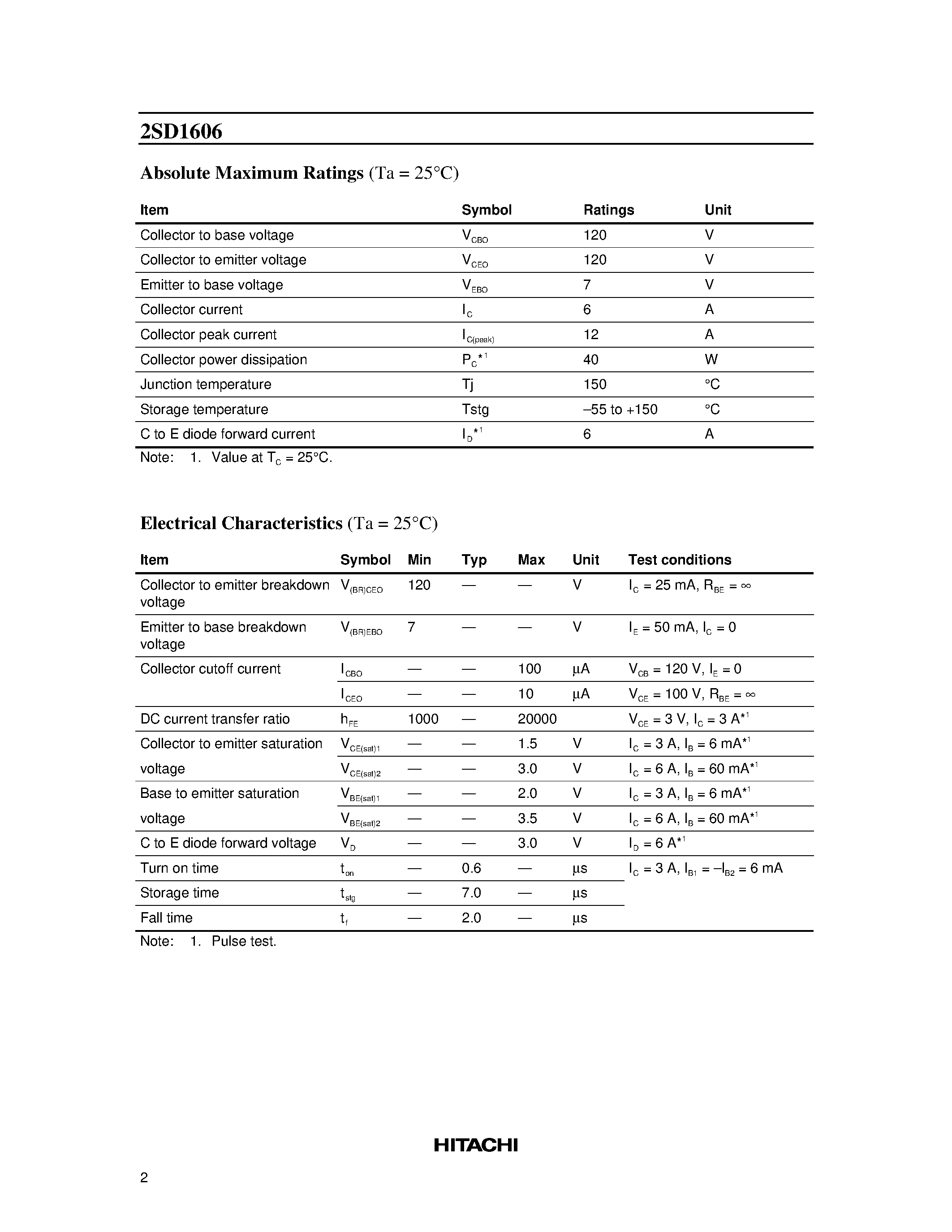 Datasheet 2SD1606 - Silicon NPN Triple Diffused page 2