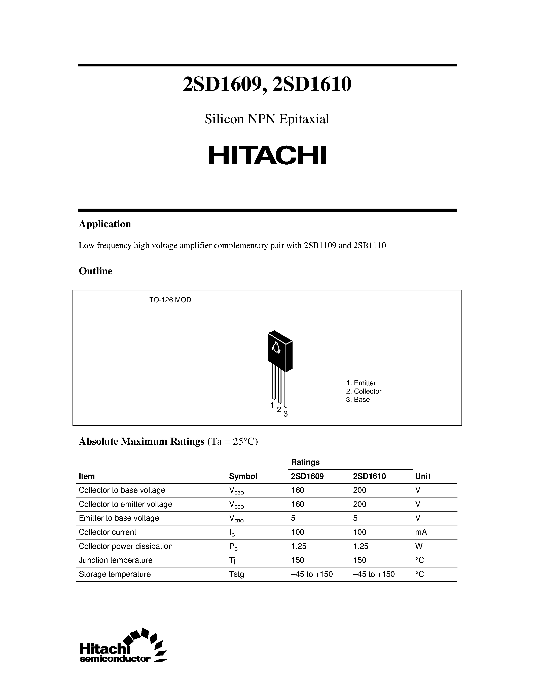 Datasheet 2SD1610 - Silicon NPN Epitaxial page 1