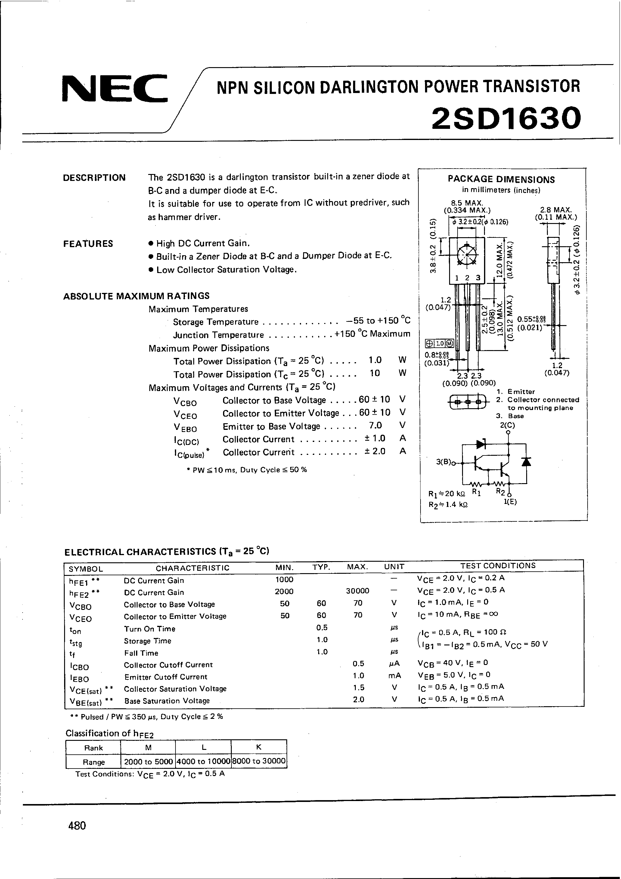 Datasheet 2SD1630 - NPN SILICON DARLINGTON POWER TRANSISTOR page 1