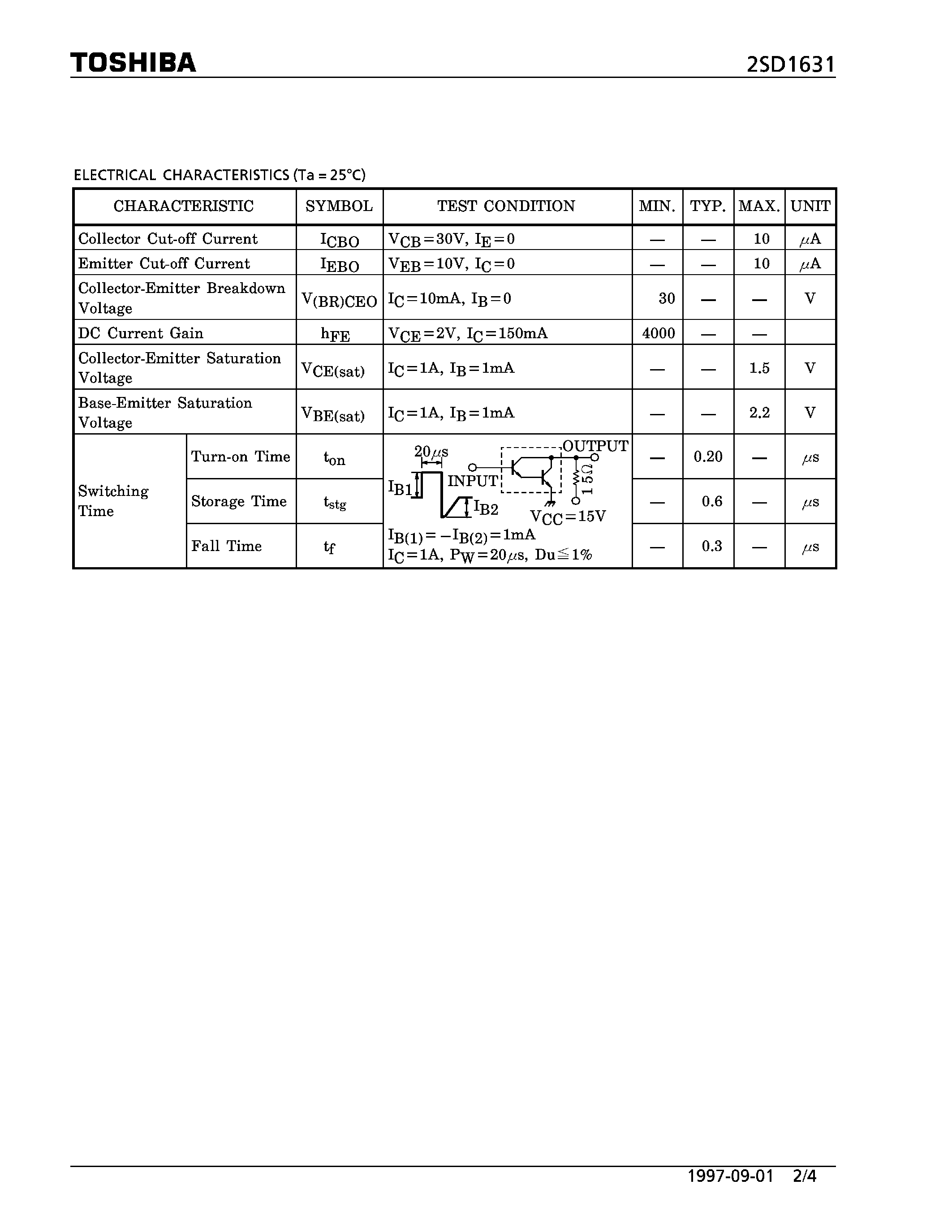 Datasheet 2SD1631 - NPN EPITAXIAL TYPE (MICRO MOTOR DRIVE/ HAMMER DRIVE/ SWITCHING/ POWER AMPLIFIER APPLICATIONS) page 2