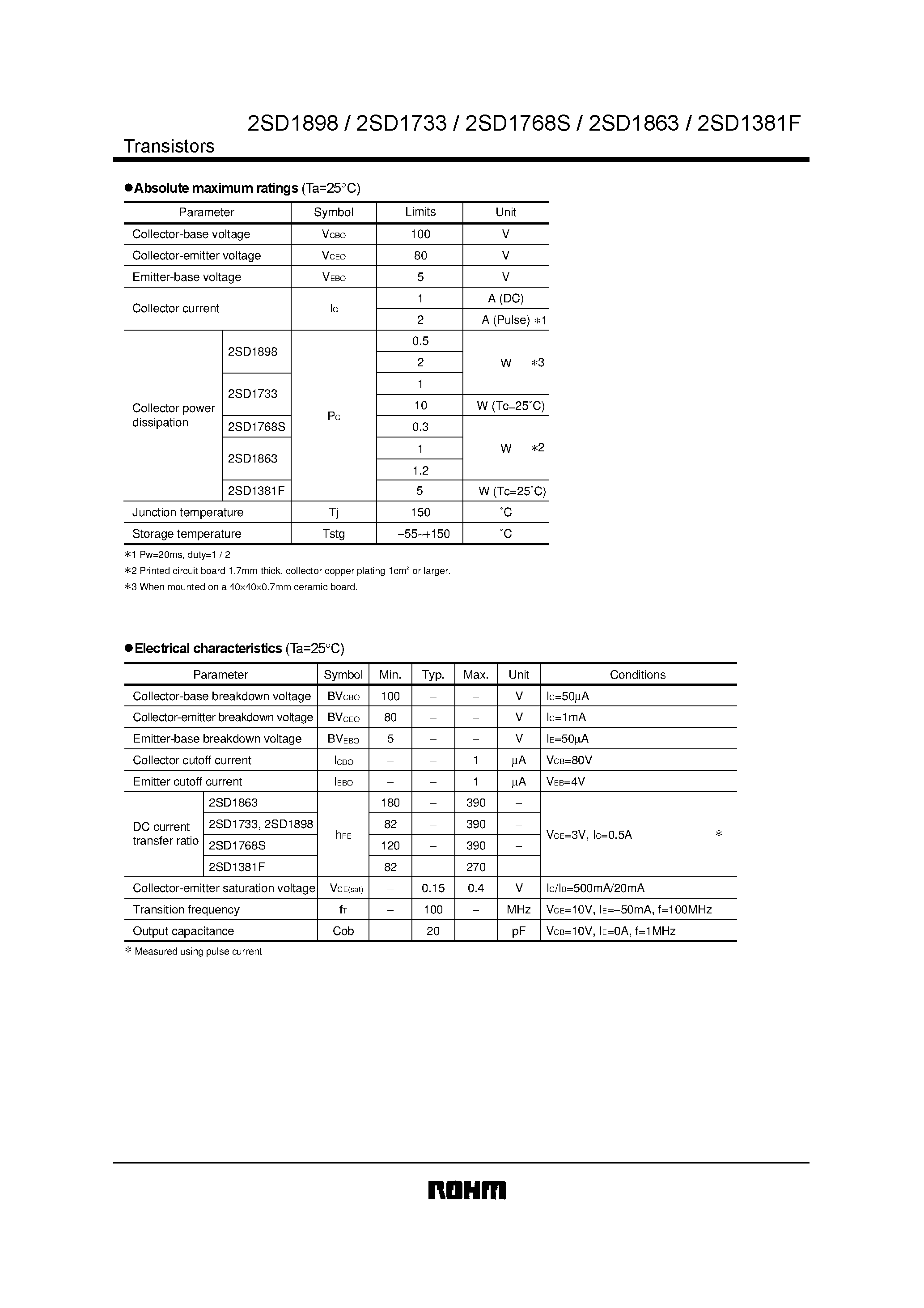 Datasheet 2SD1768S - Power Transistor (80V/ 1A) page 2