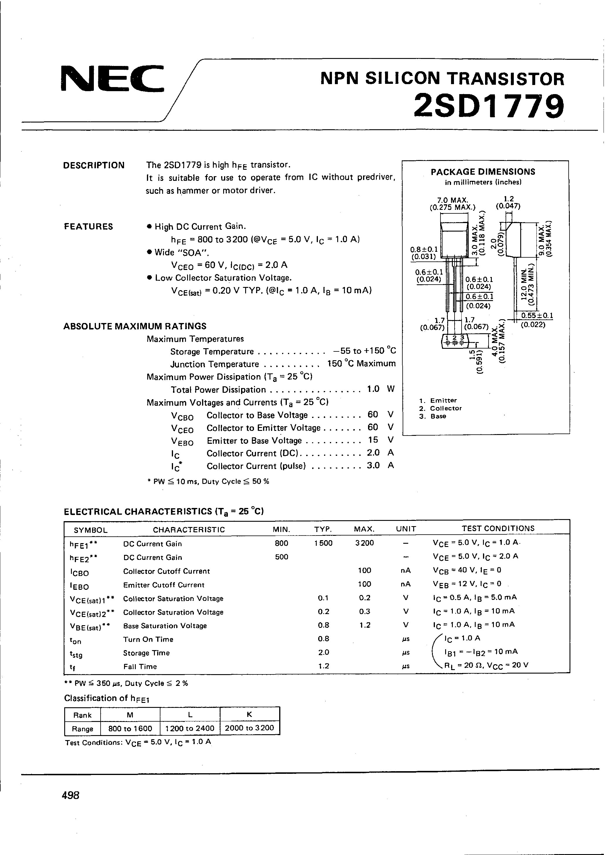 Datasheet 2SD1779 - NPN SILICON TRANSISTOR page 1