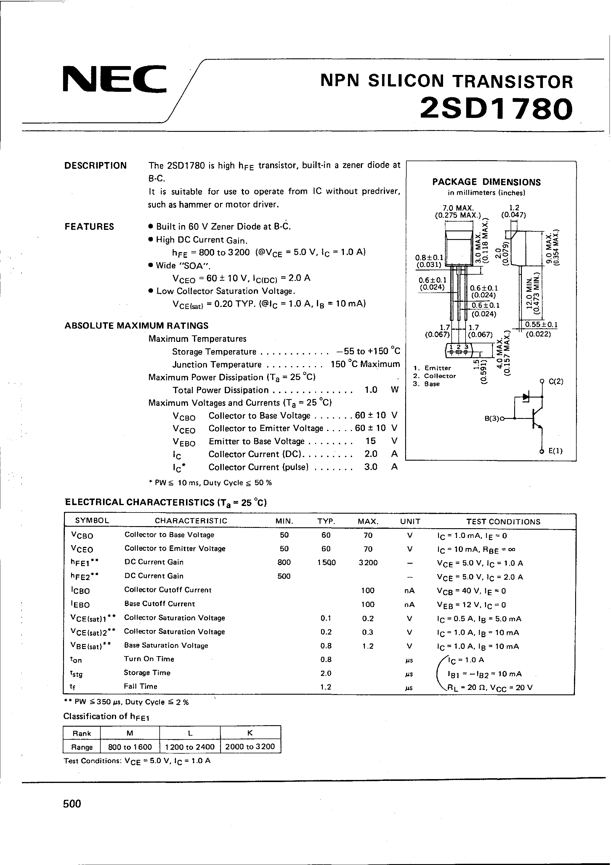 Datasheet 2SD1780 page 1 Datasheet 2SD1780 - NPN SILICON TRANSISTOR page 1