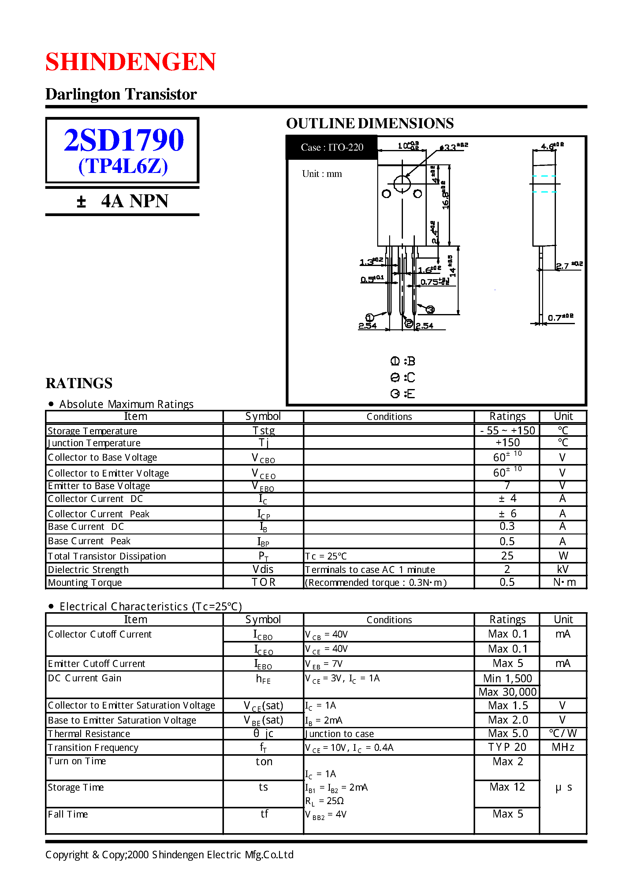Datasheet 2SD1790 - Darlington Transistor( 4A NPN) page 1