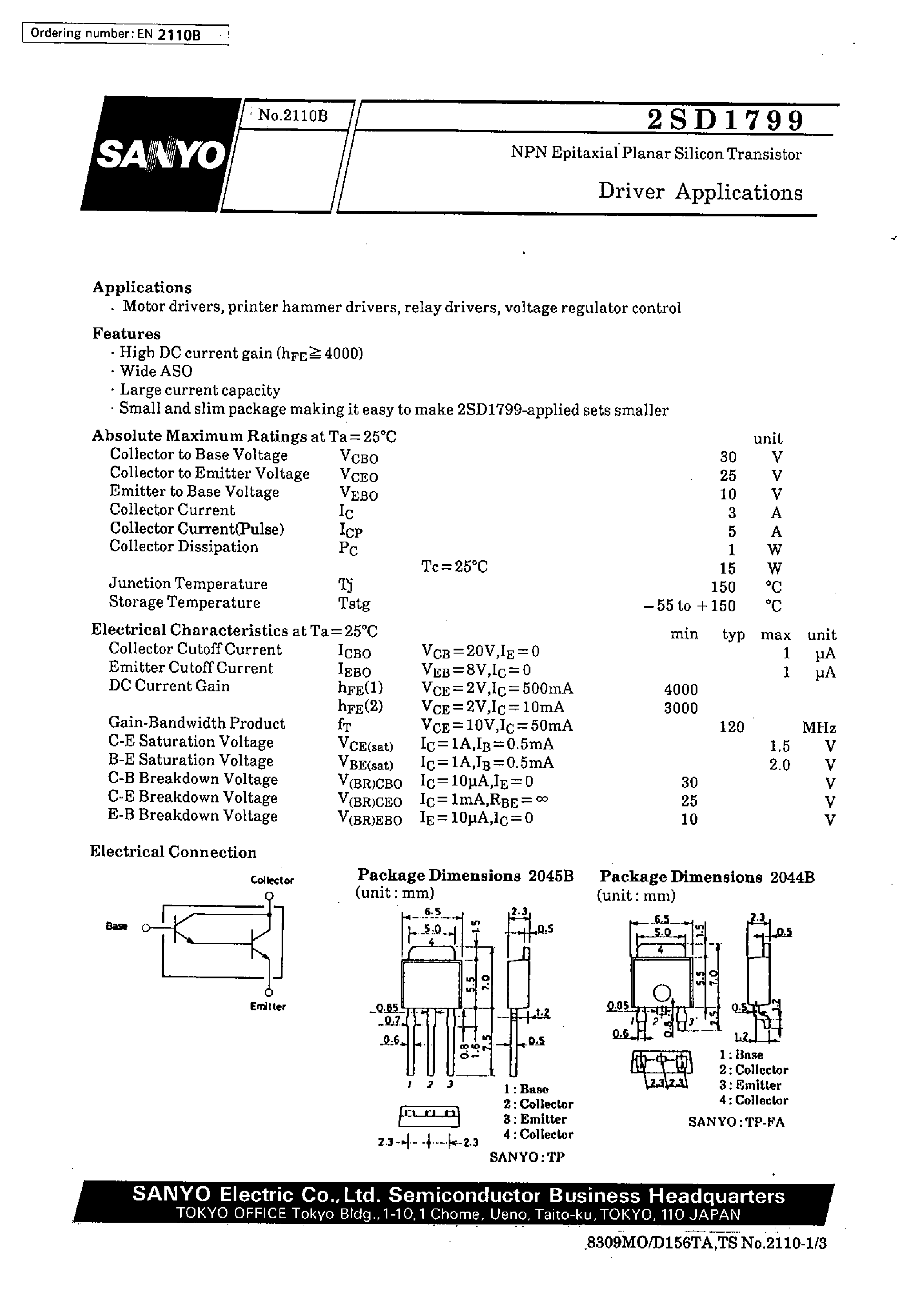 Datasheet 2SD1799 - Driver Applications page 1
