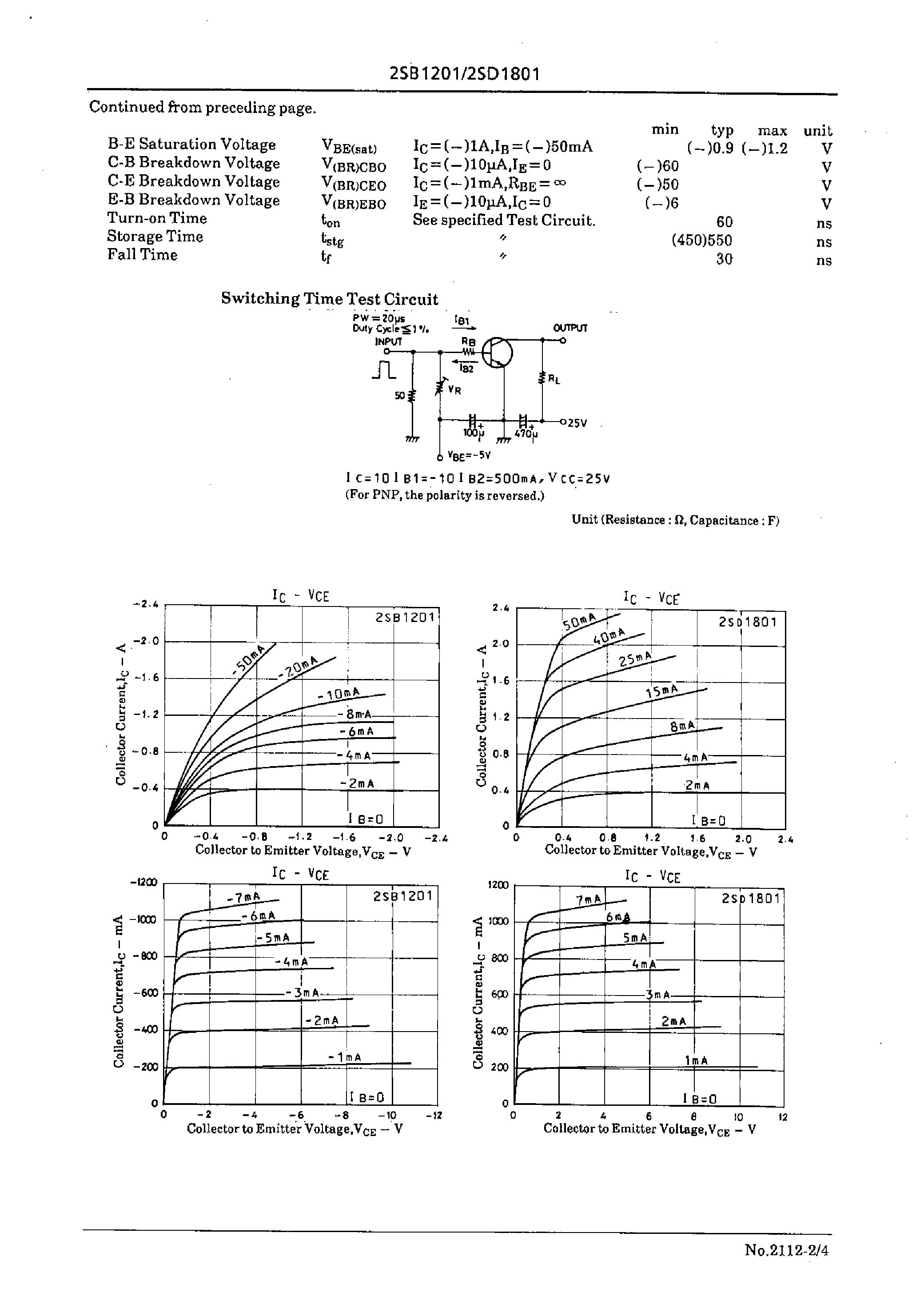 Datasheet 2SD1801 page 2 Datasheet 2SD1801 - High-Current Switching Applications page 2