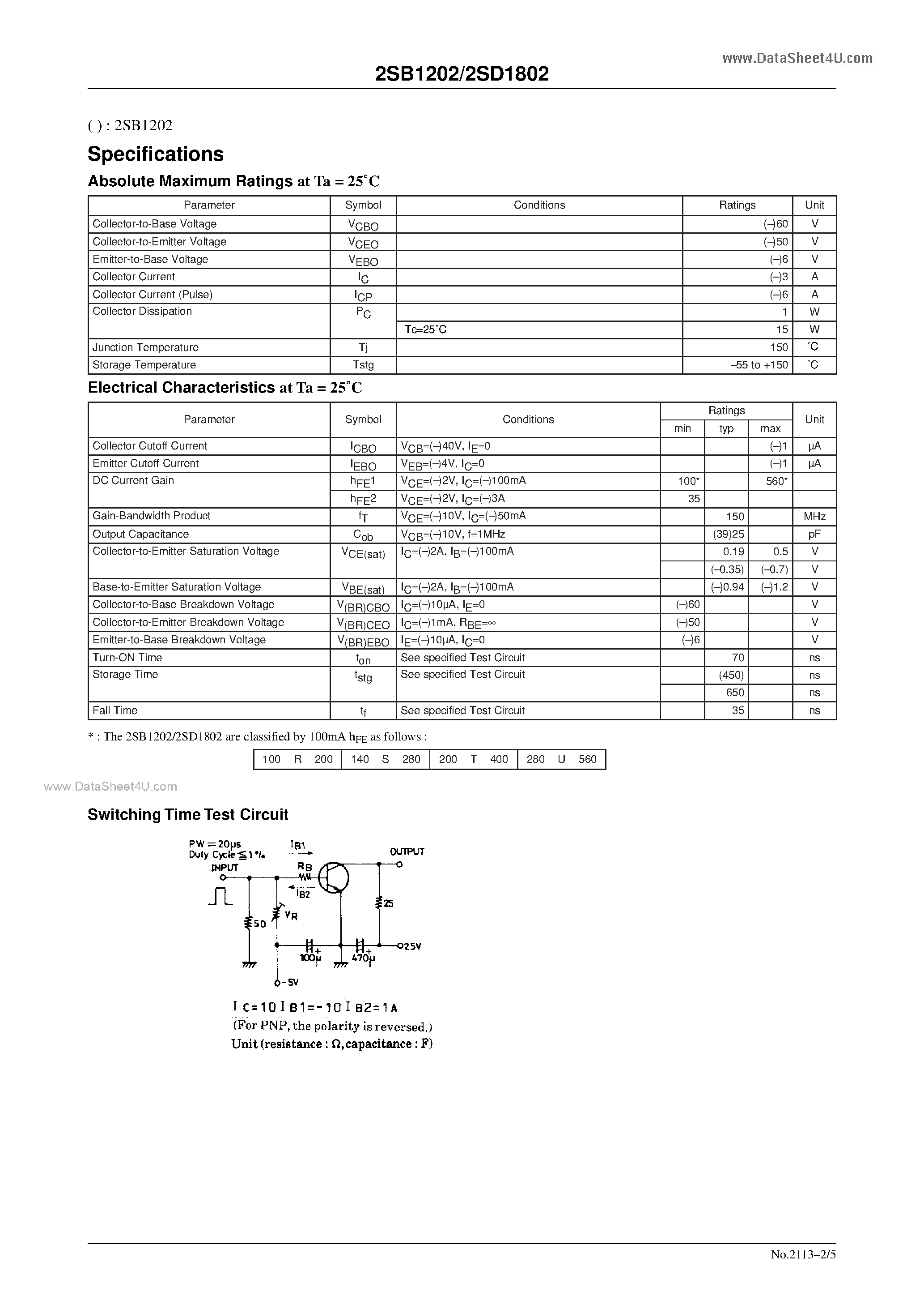 Datasheet 2SD1802 page 2 Datasheet 2SD1802 - High-Current Switching Applications page 2