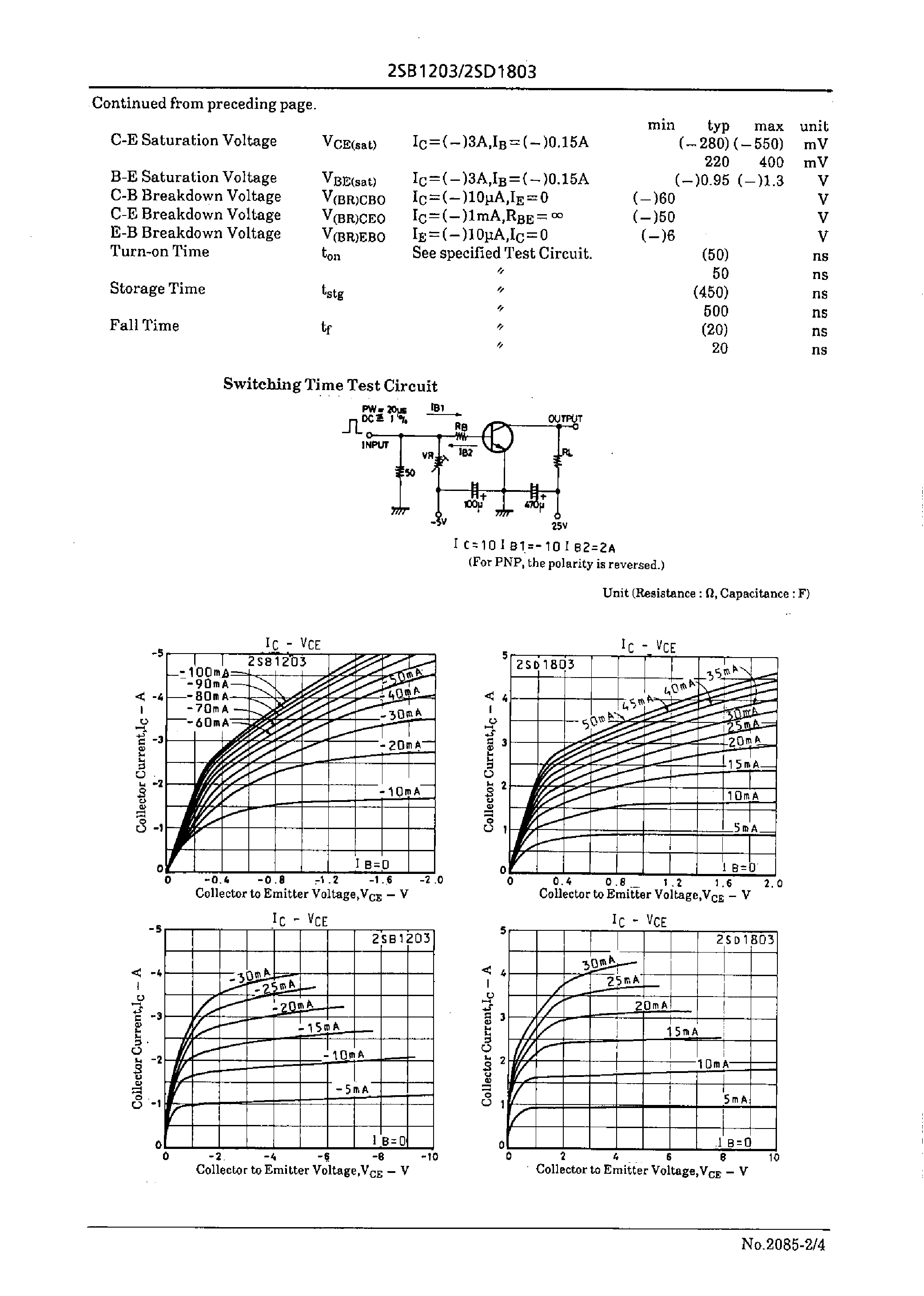 Datasheet 2SD1803 page 2 Datasheet 2SD1803 - High-Current Switching Applications page 2