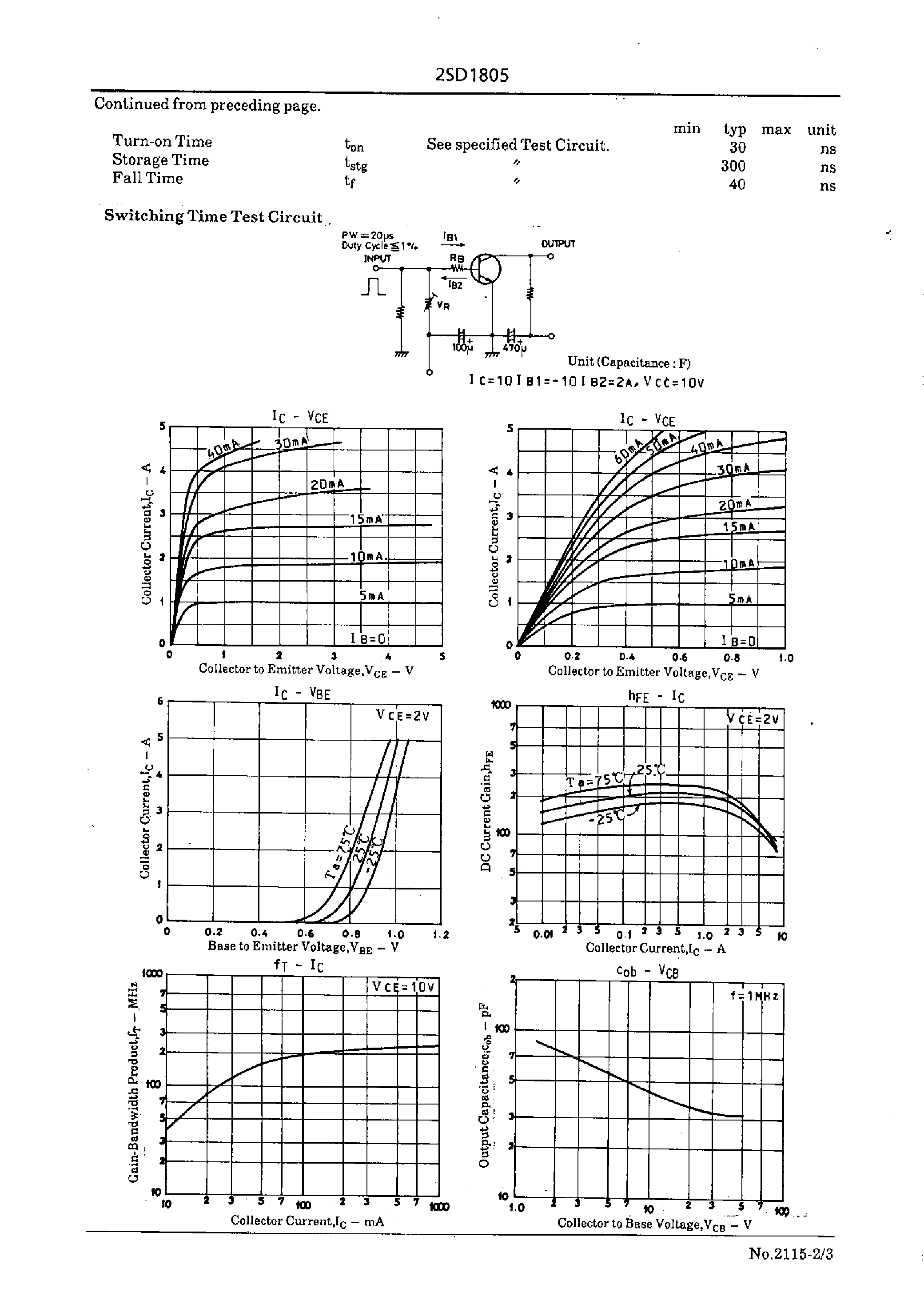 Datasheet 2SD1805 page 2 Datasheet 2SD1805 - High-Current Switching Applications page 2
