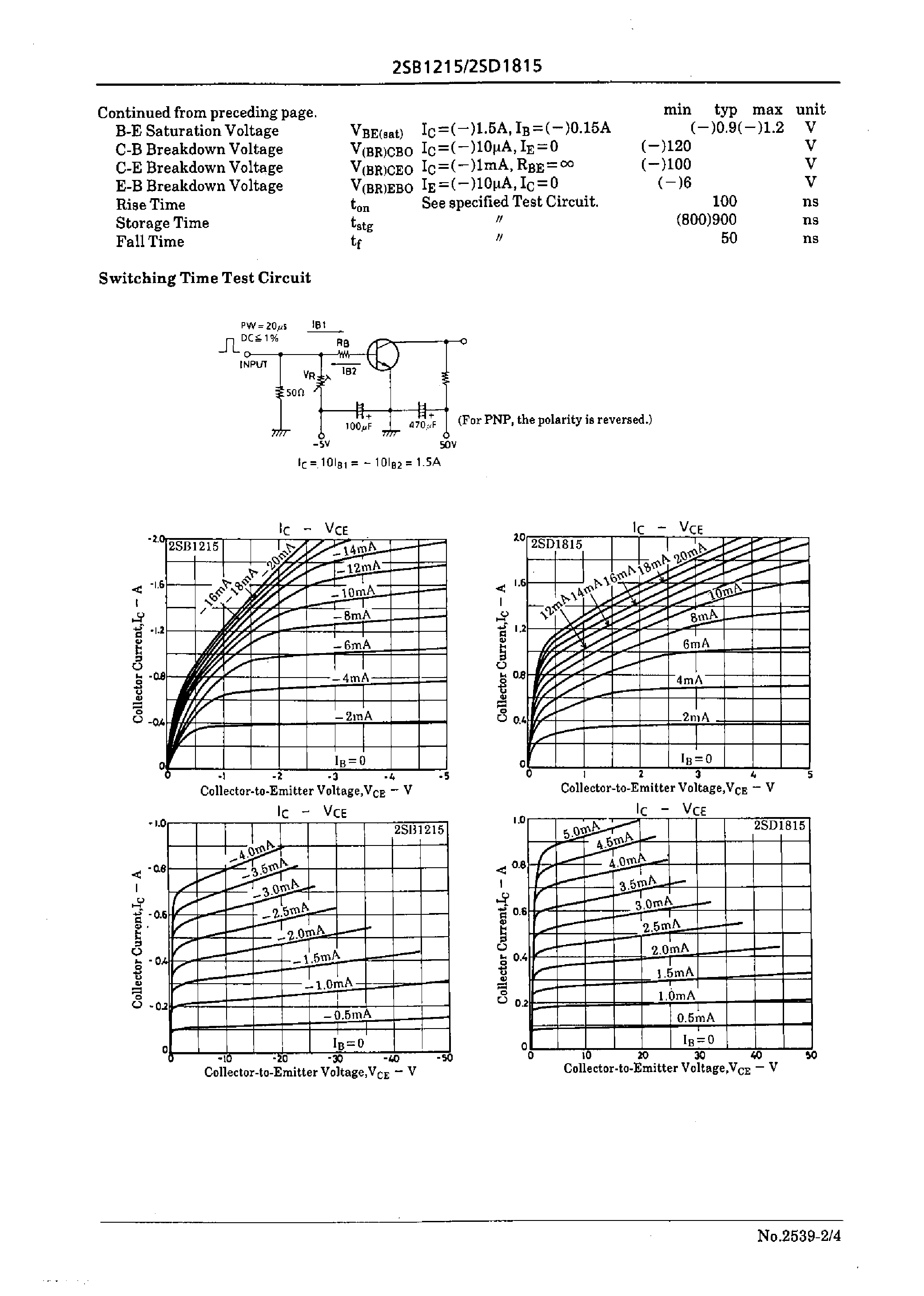 Datasheet 2SD1815 - High-Current Switching Applications page 2