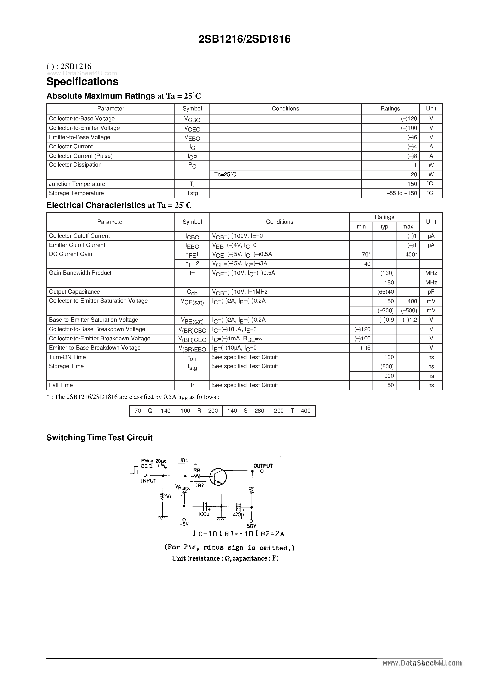 Datasheet 2SD1816 page 2 Datasheet 2SD1816 - High-Current Switching Applications page 2