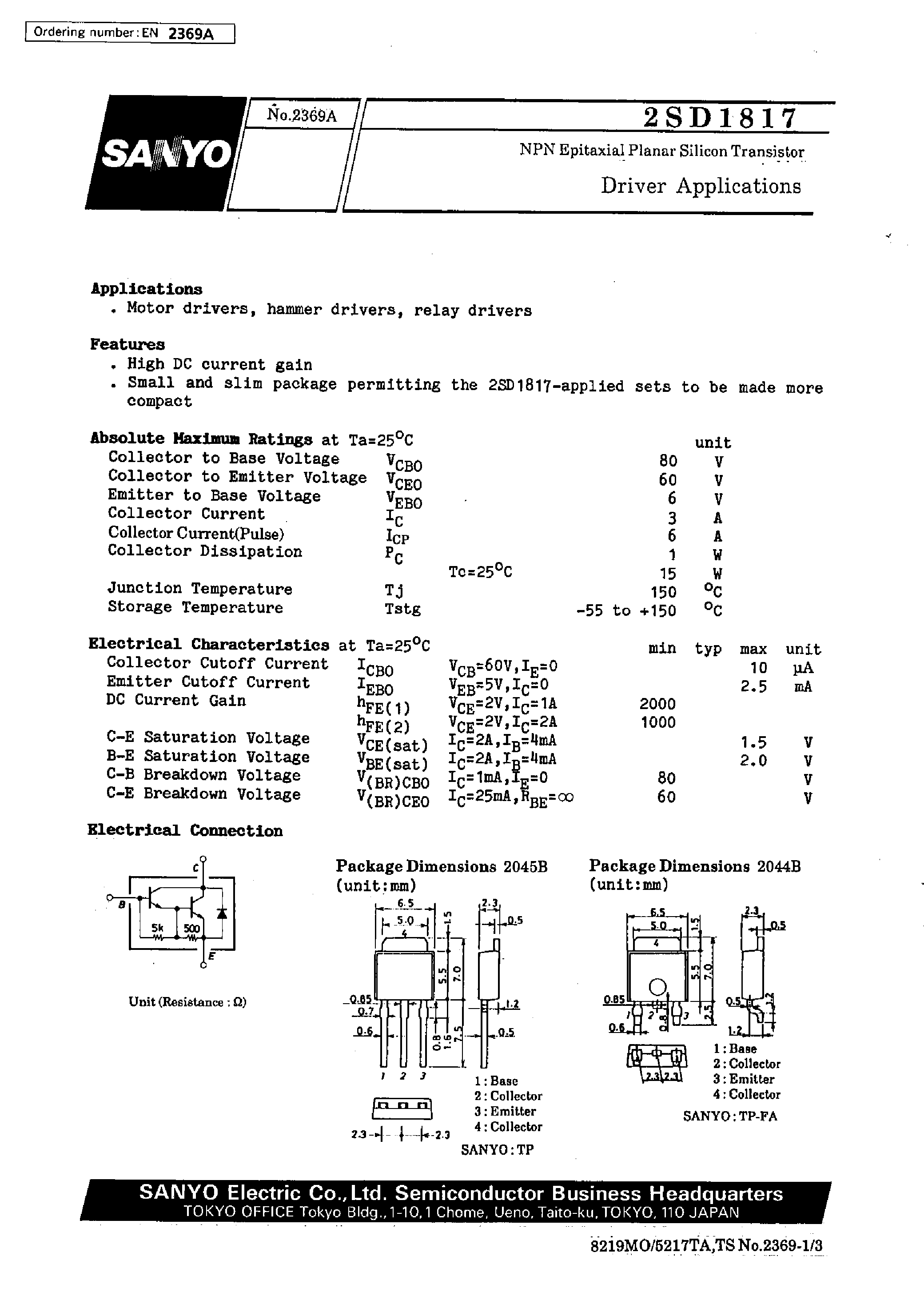 Datasheet 2SD1817 - Driver Applications page 1
