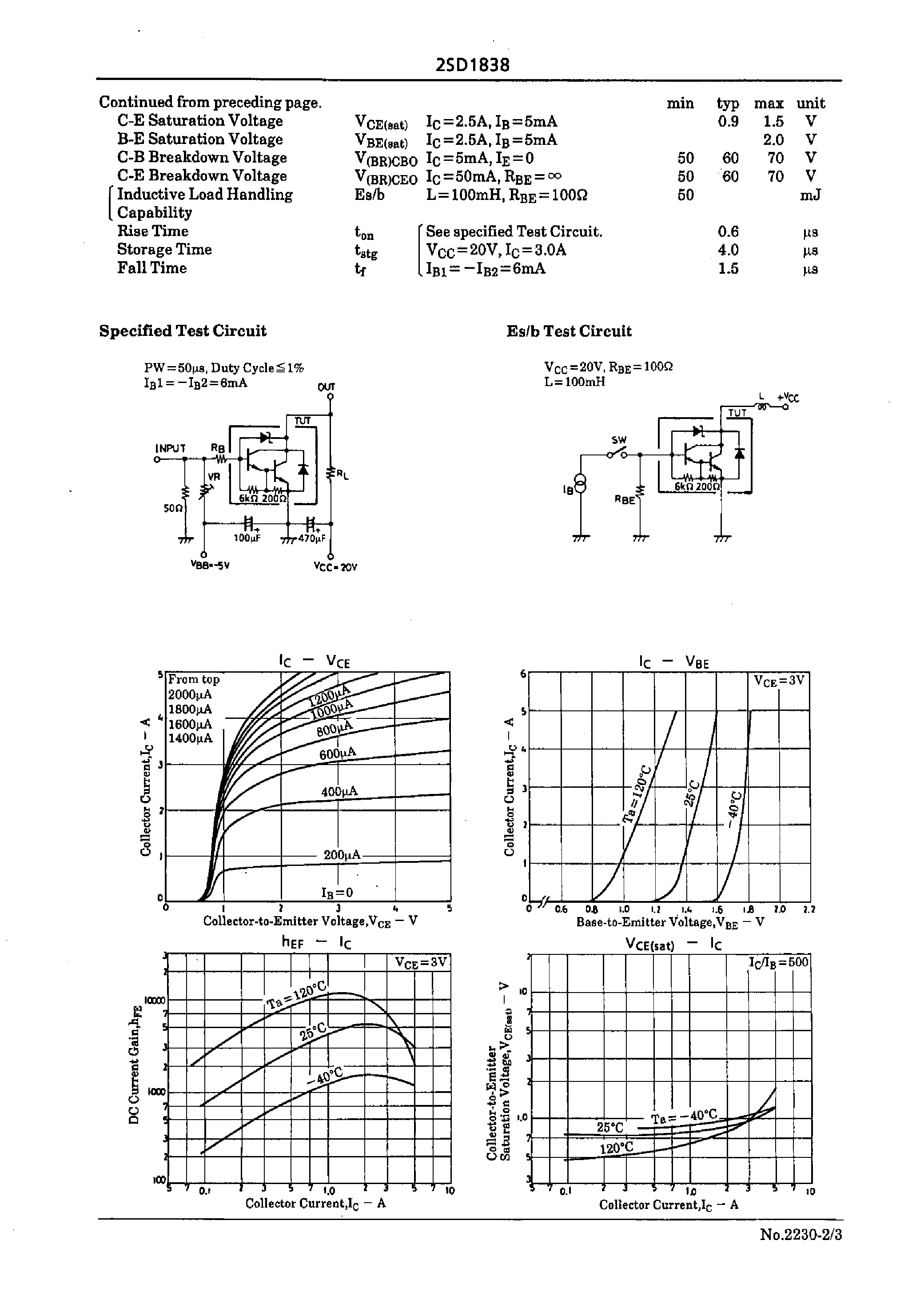 Datasheet 2SD1838 page 2 Datasheet 2SD1838 - Driver Applications page 2