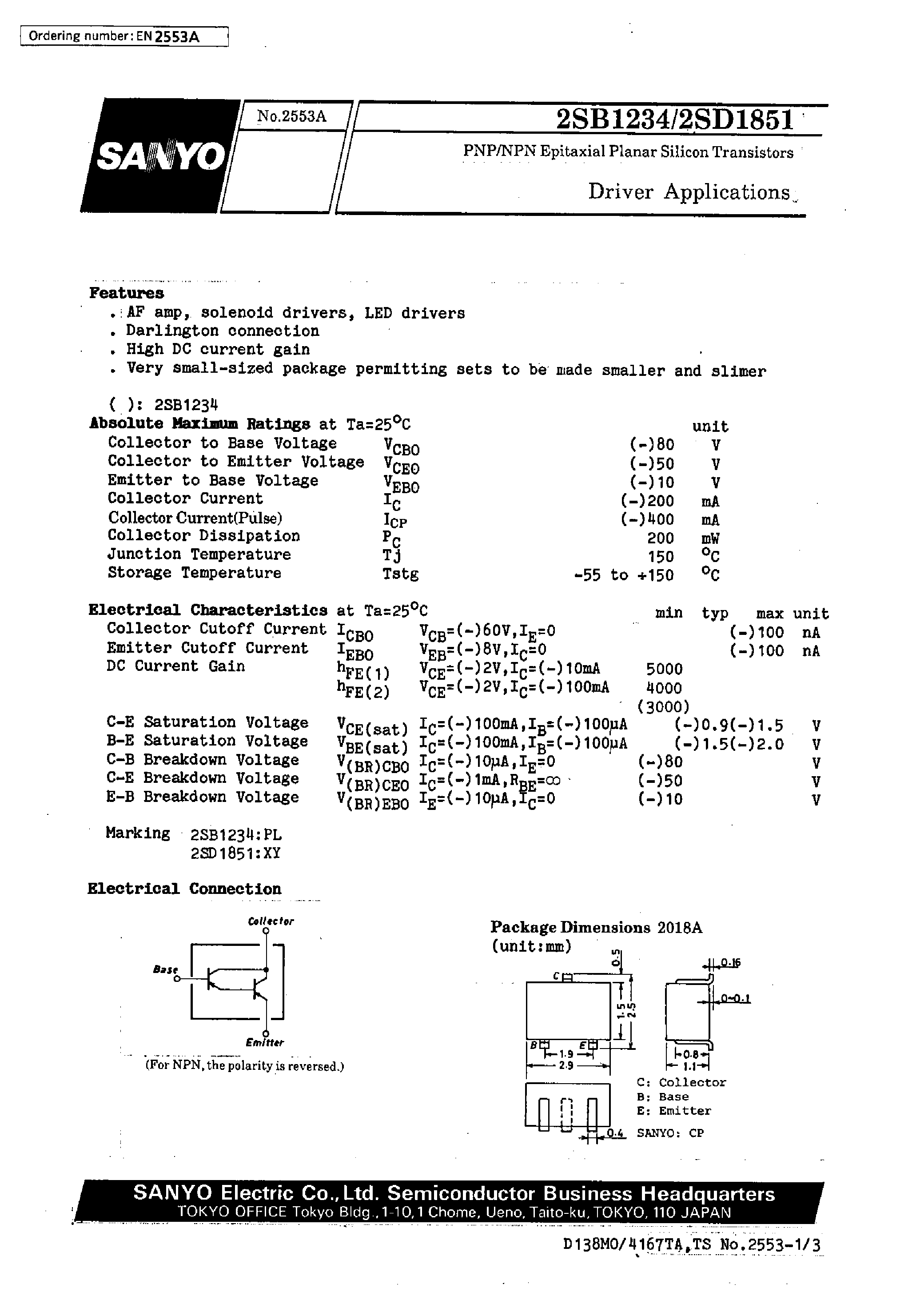 Datasheet 2SD1851 - Driver Applications page 1