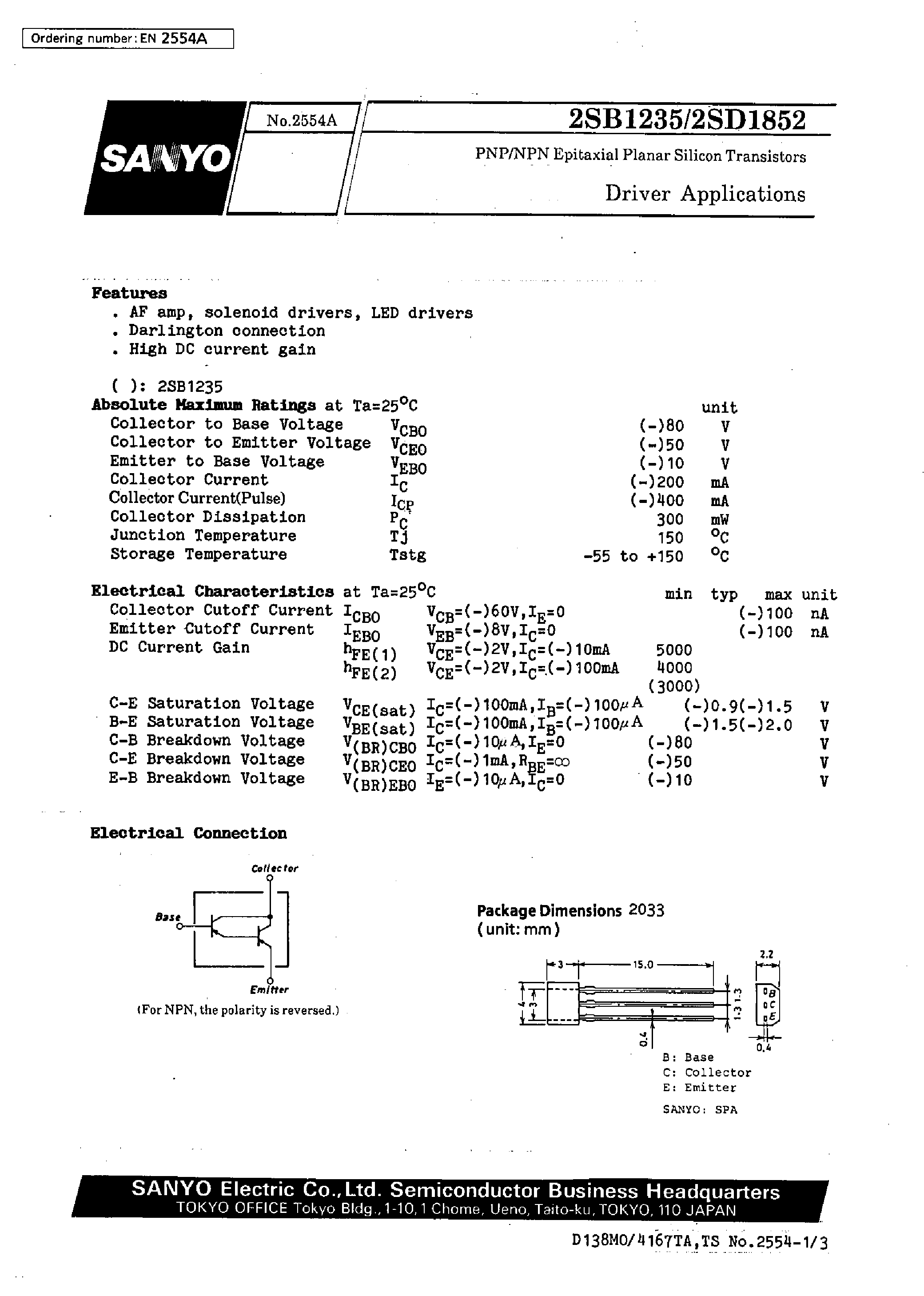 Datasheet 2SD1852 - Driver Applications page 1
