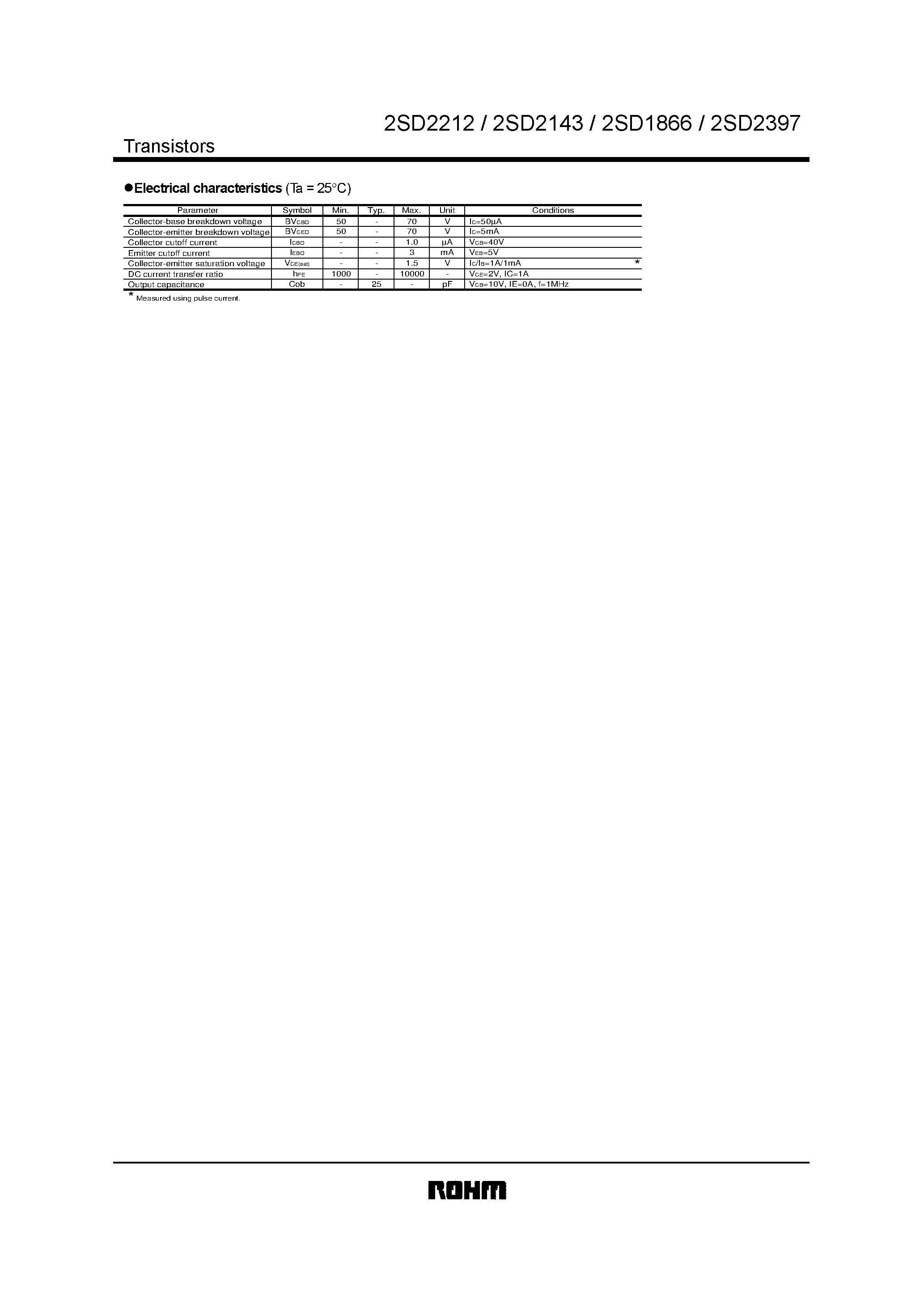 Datasheet 2SD1866 - Medium Power Transistor(Motor/ Relay drive) (6010V/ 2A) page 2