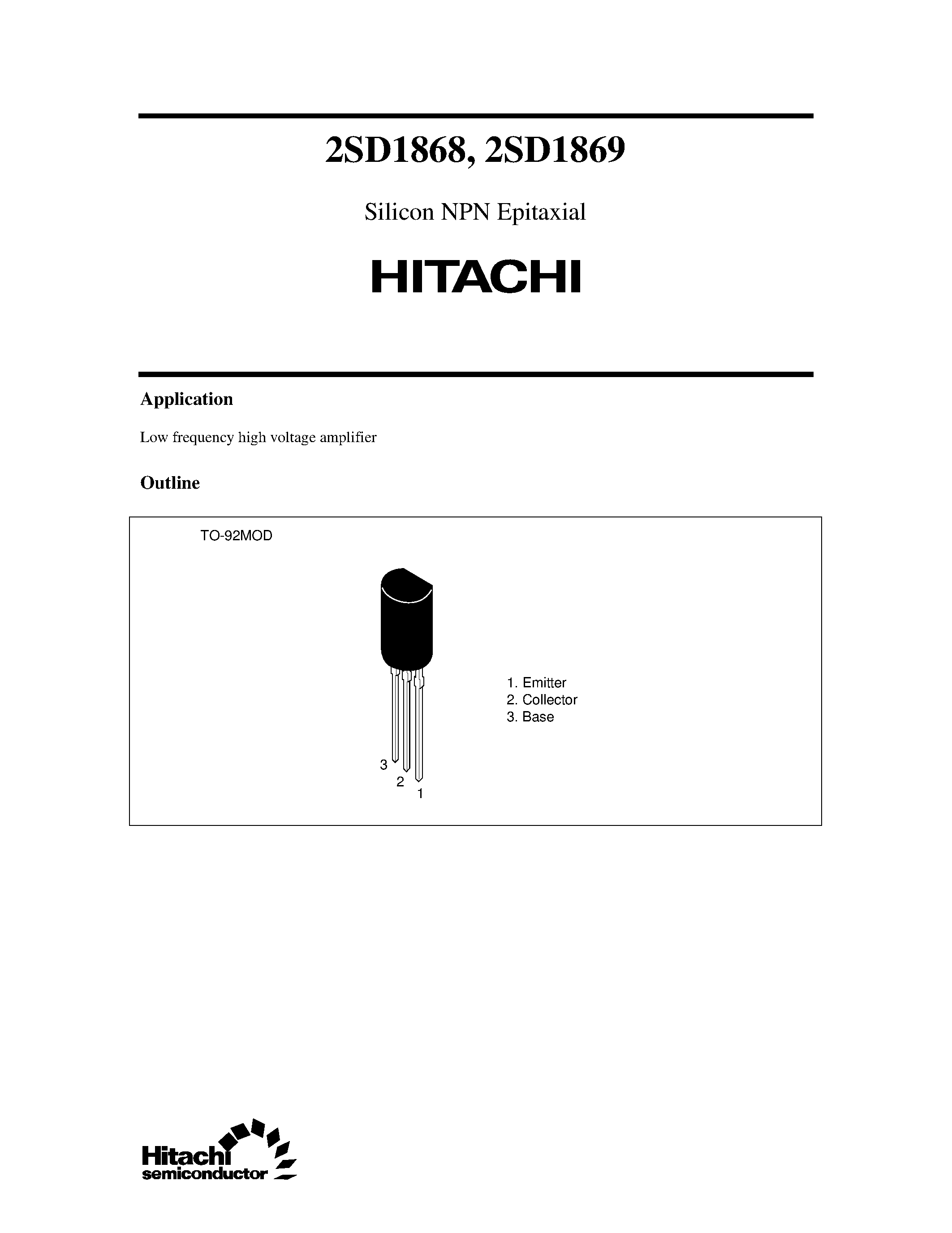 Datasheet 2SD1869 page 1 Datasheet 2SD1869 - Silicon NPN Epitaxial page 1