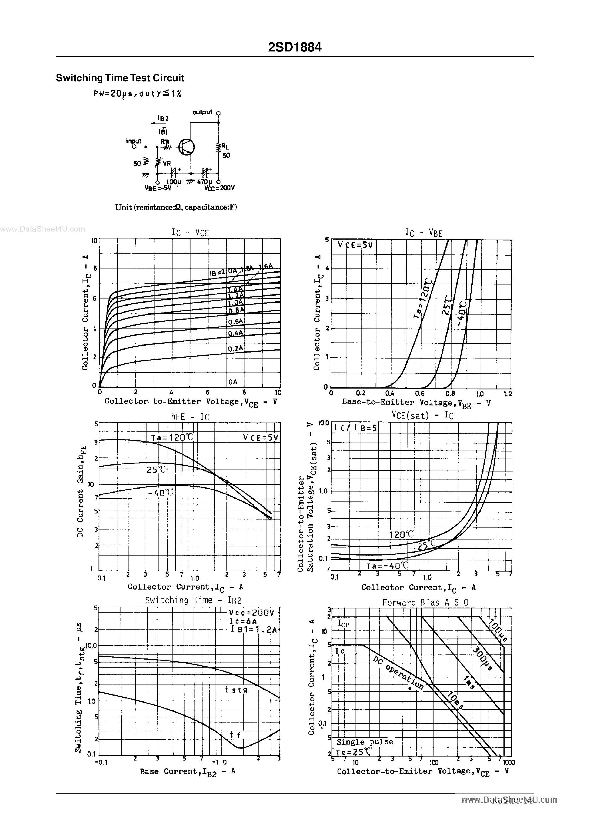 Datasheet 2SD1884 page 2 Datasheet 2SD1884 - Color TV Horizontal Deflection Output Applications page 2