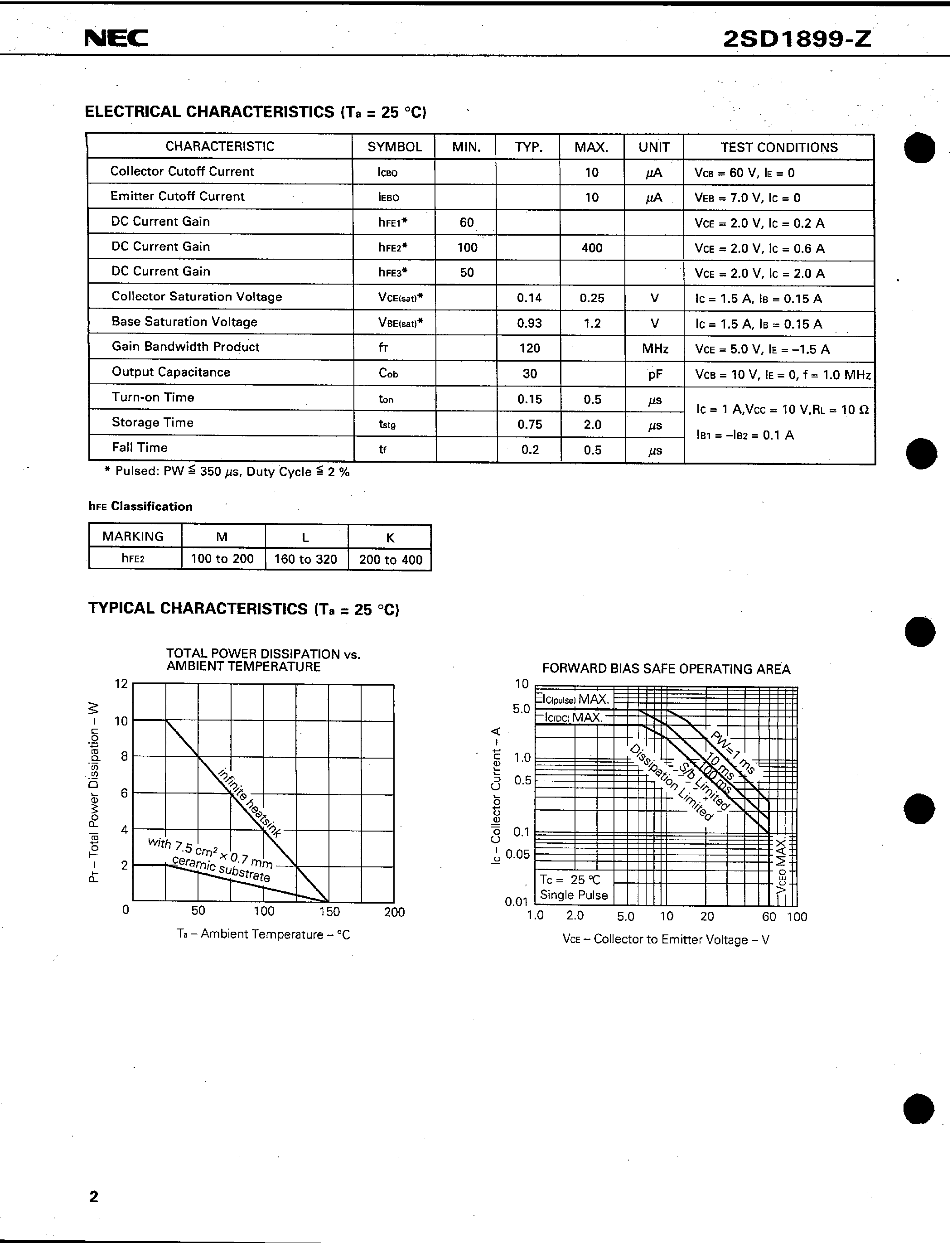Datasheet 2SD1899-Z page 2 Datasheet 2SD1899-Z - NPN SILICON EPITAXIAL TRANSISTOR MP-3 page 2