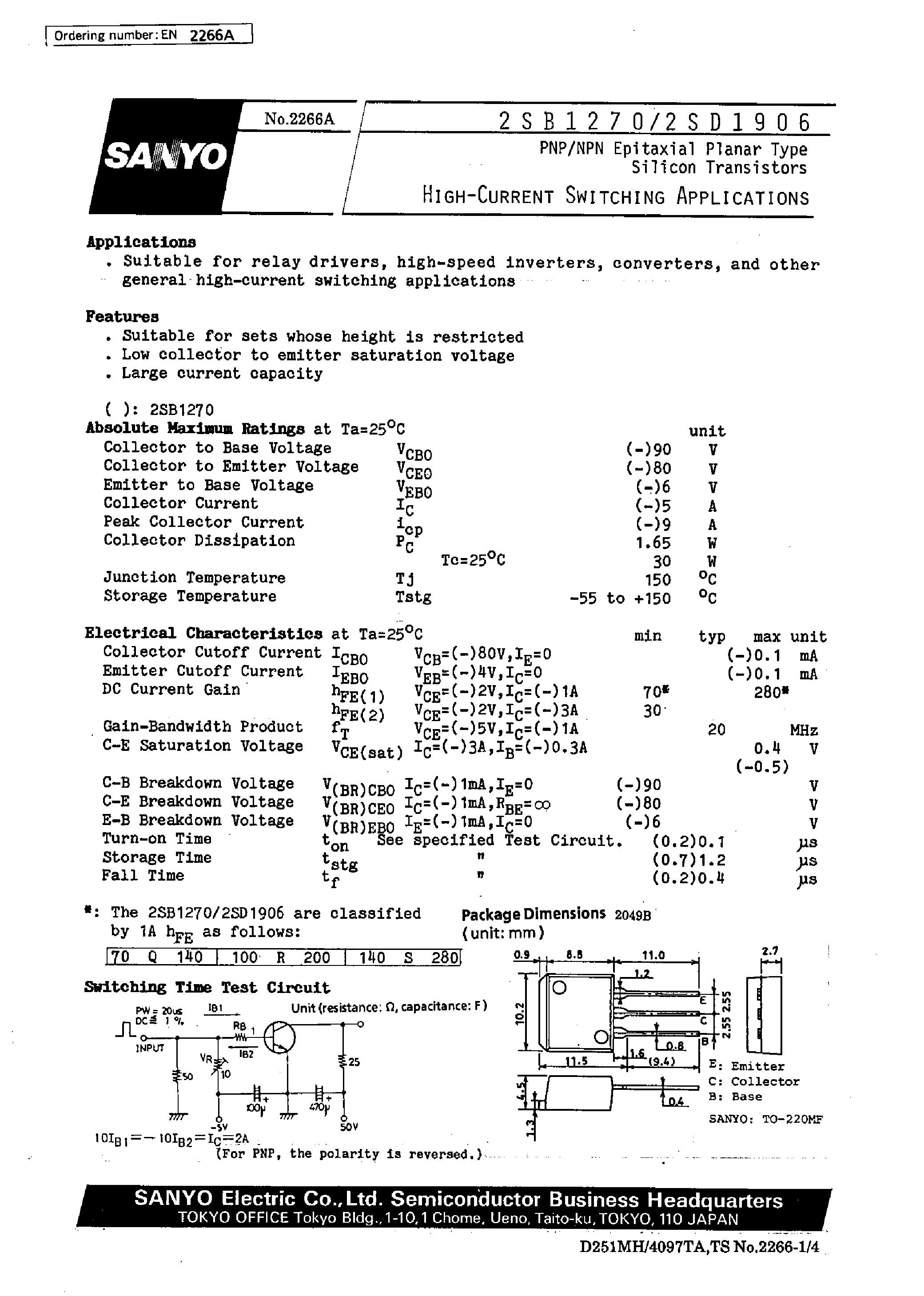 Datasheet 2SD1906 - High-Current Switching Applications page 1