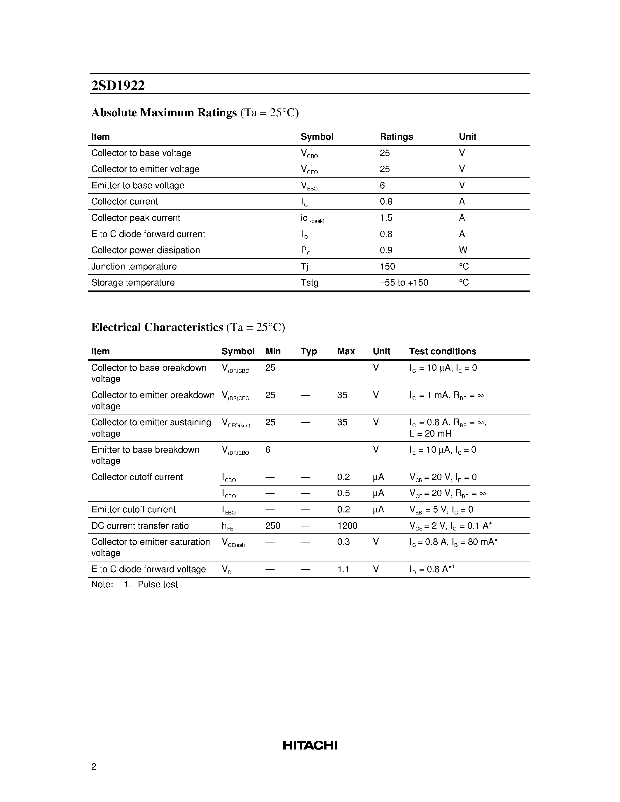 Datasheet 2SD1922 - Silicon NPN Epitaxial page 2