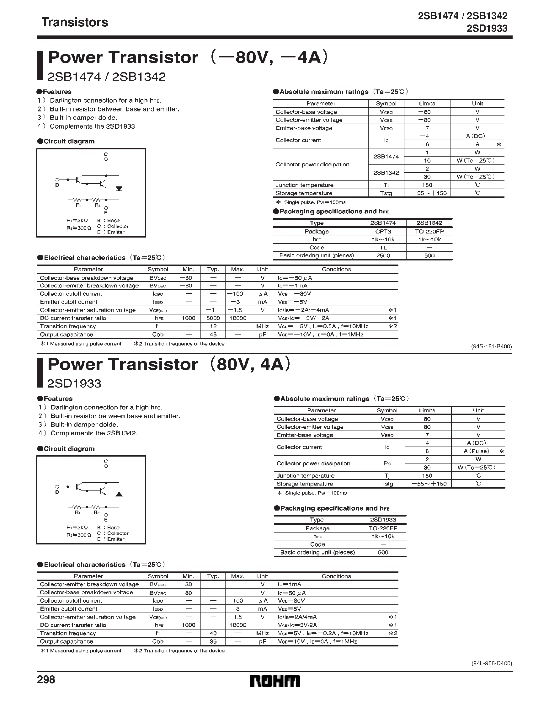 Datasheet 2SD1933 - Power Transistor (-80V/ -4A) page 1
