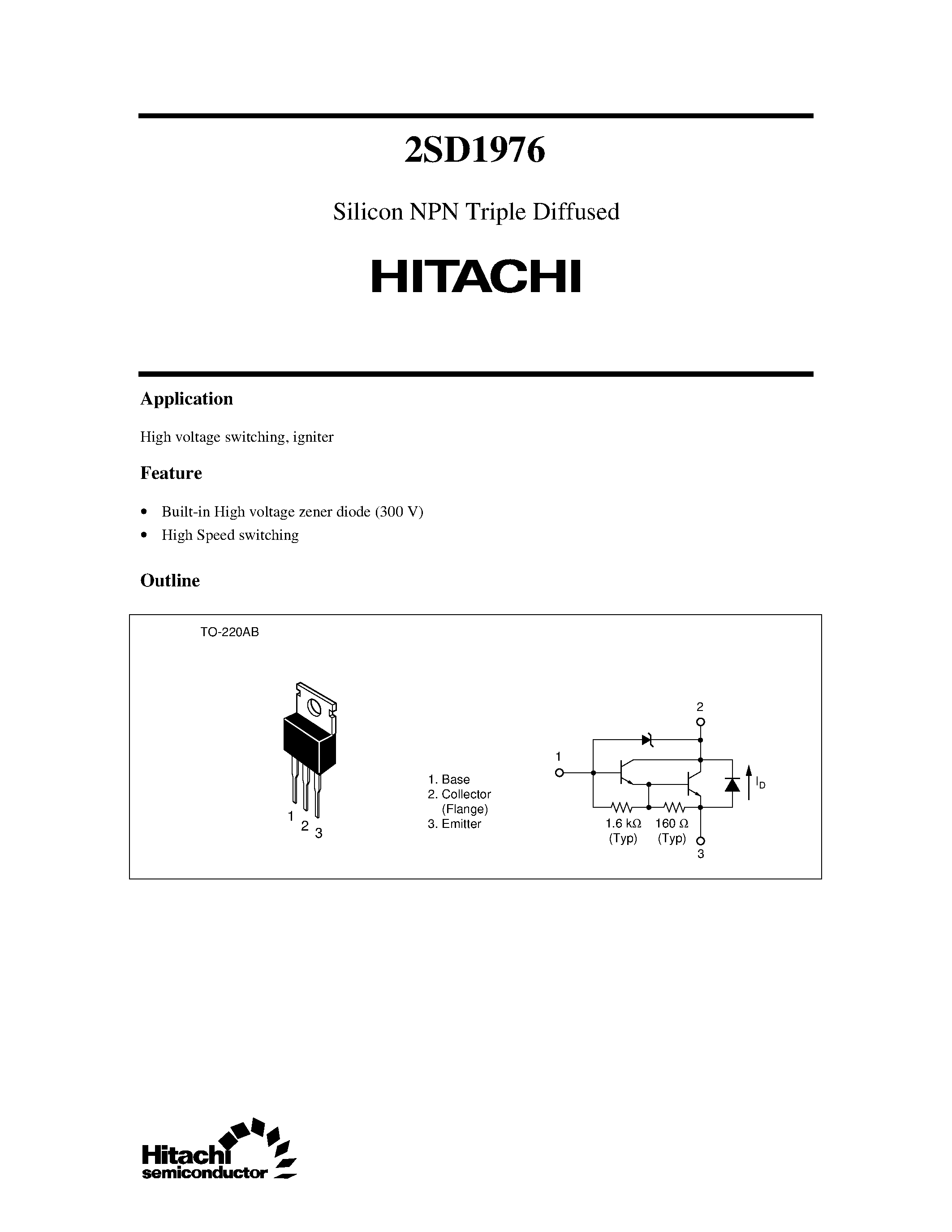 Datasheet 2SD1976 page 1 Datasheet 2SD1976 - Silicon NPN Triple Diffused page 1