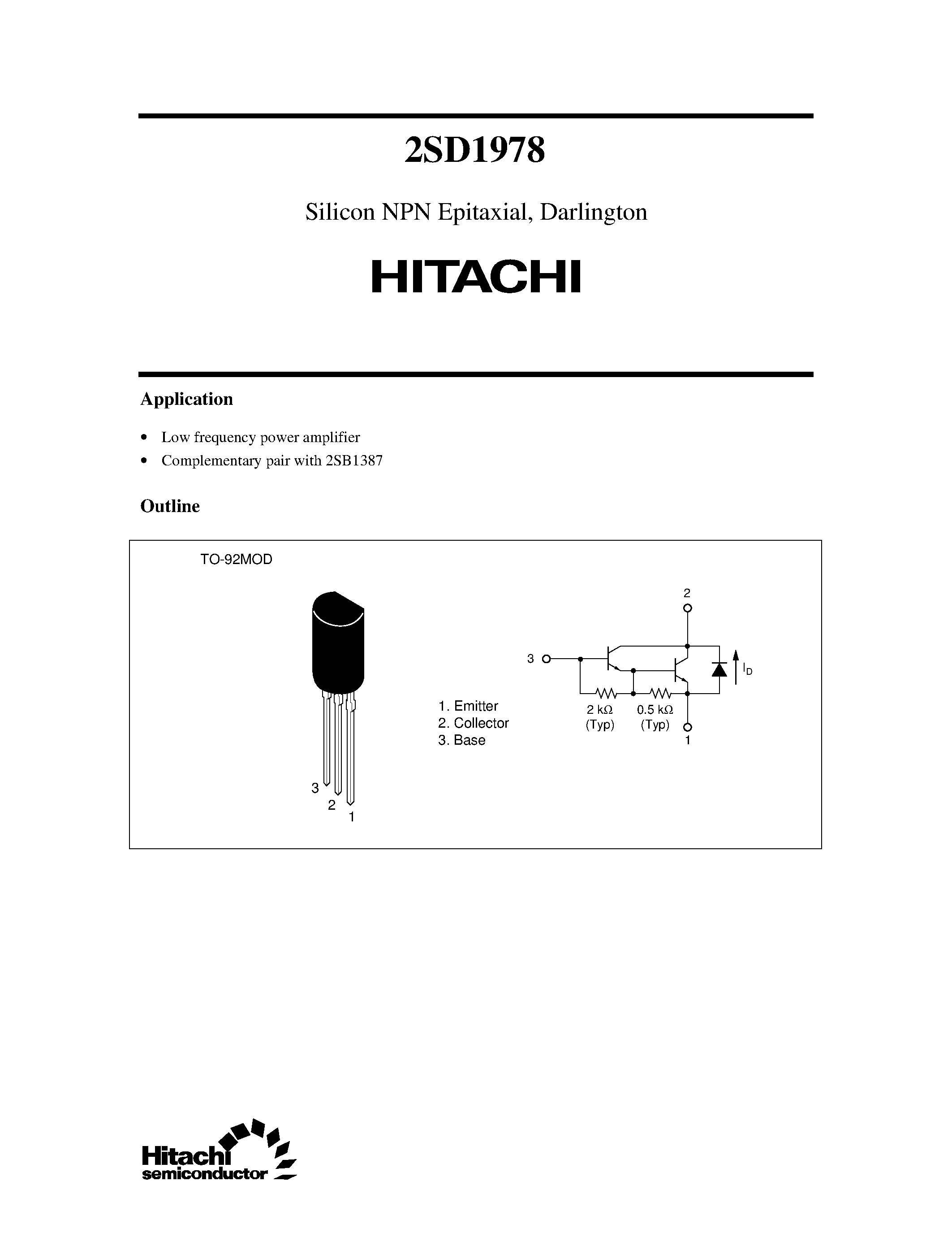 Datasheet 2SD1978 page 1 Datasheet 2SD1978 - Silicon NPN Epitaxial/ Darlington page 1